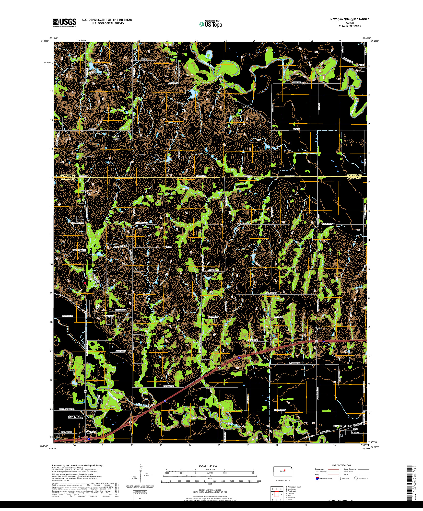 USGS US TOPO 7.5-MINUTE MAP FOR NEW CAMBRIA, KS 2018