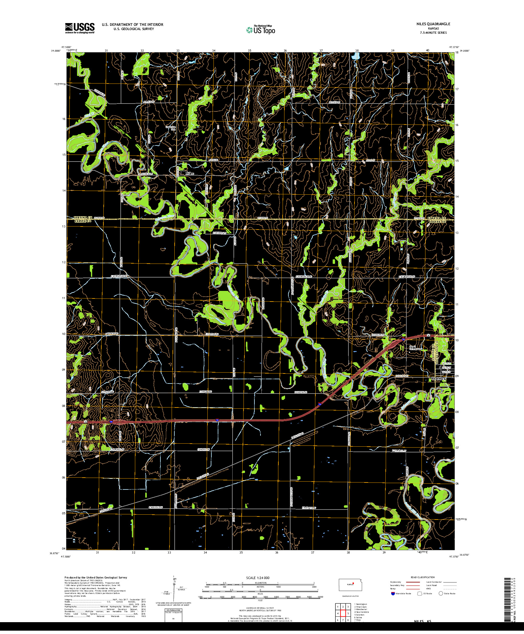 USGS US TOPO 7.5-MINUTE MAP FOR NILES, KS 2018