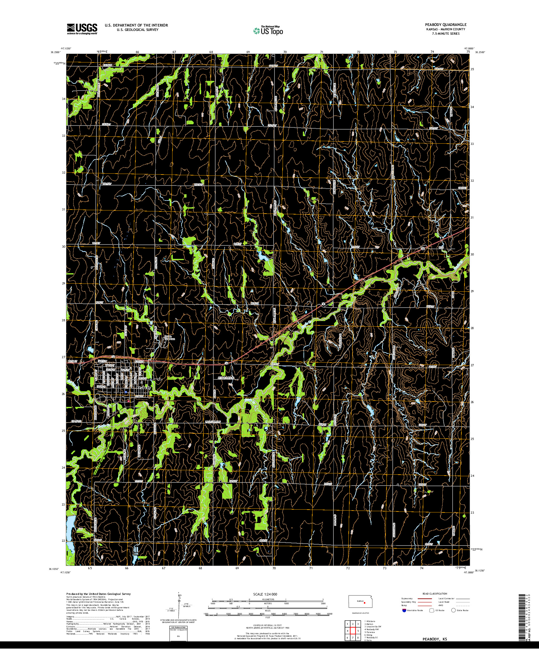 USGS US TOPO 7.5-MINUTE MAP FOR PEABODY, KS 2018