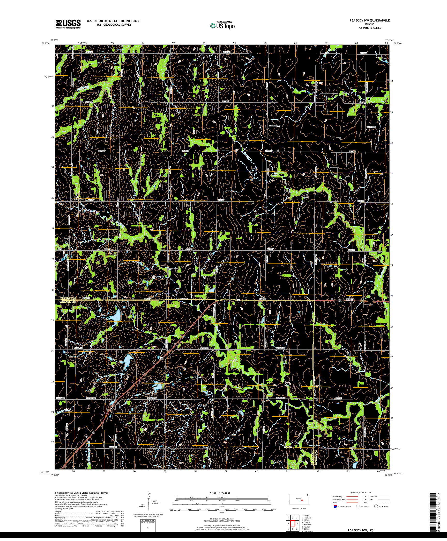 USGS US TOPO 7.5-MINUTE MAP FOR PEABODY NW, KS 2018