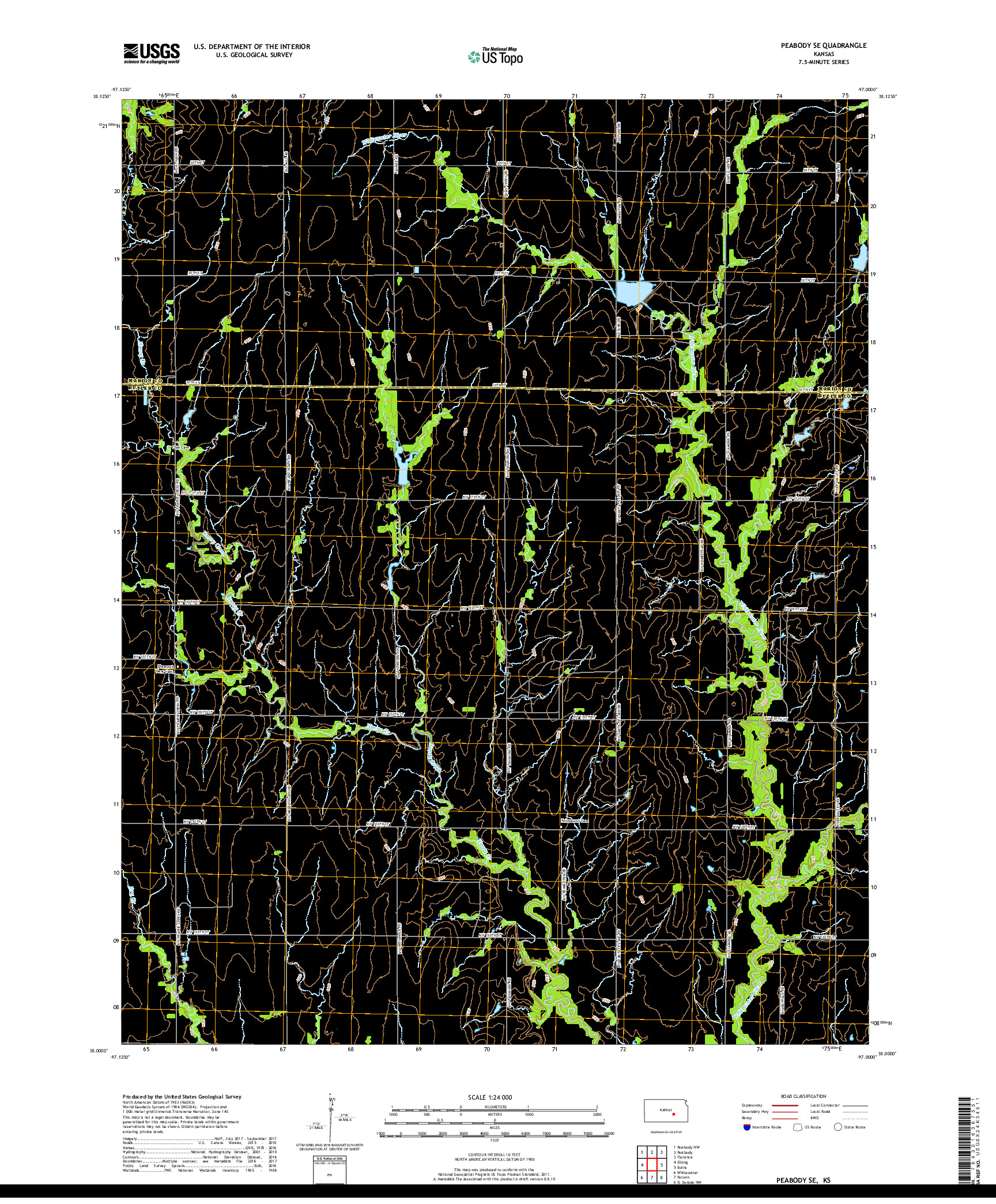 USGS US TOPO 7.5-MINUTE MAP FOR PEABODY SE, KS 2018
