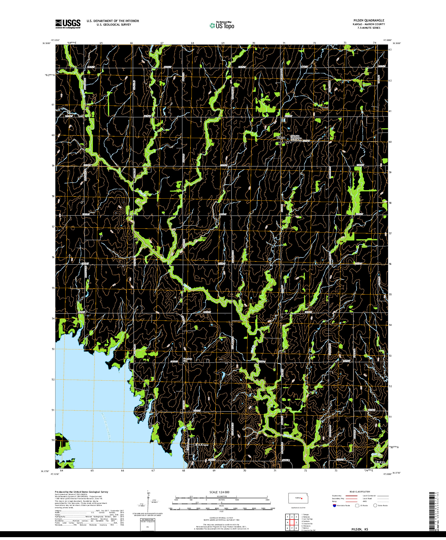 USGS US TOPO 7.5-MINUTE MAP FOR PILSEN, KS 2018