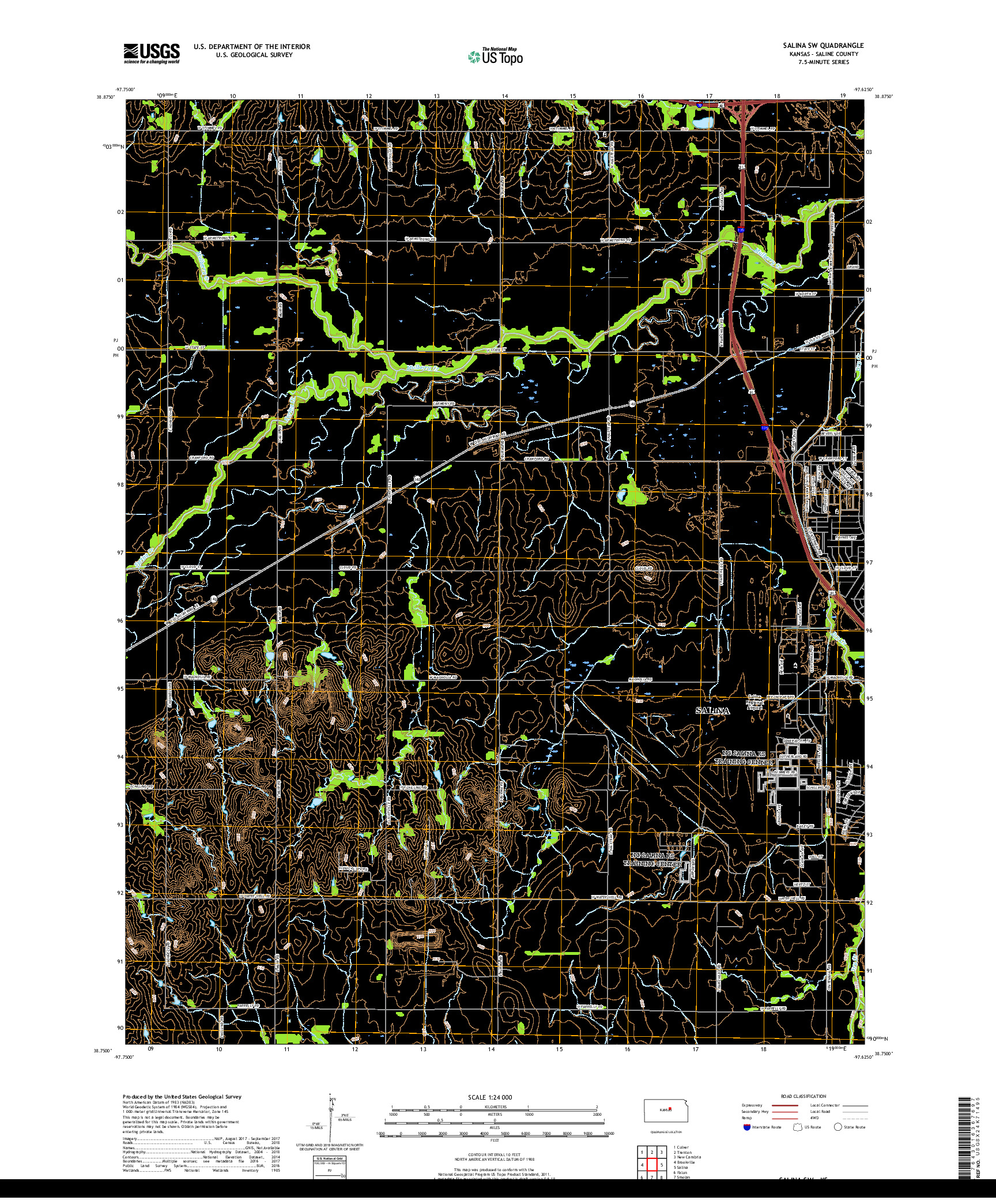 USGS US TOPO 7.5-MINUTE MAP FOR SALINA SW, KS 2018