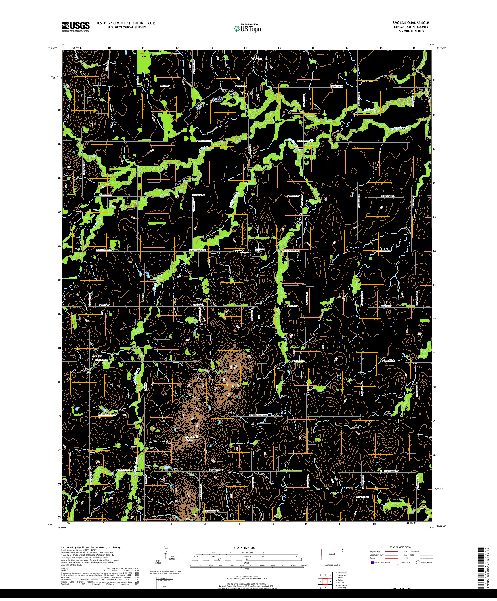 USGS US TOPO 7.5-MINUTE MAP FOR SMOLAN, KS 2018