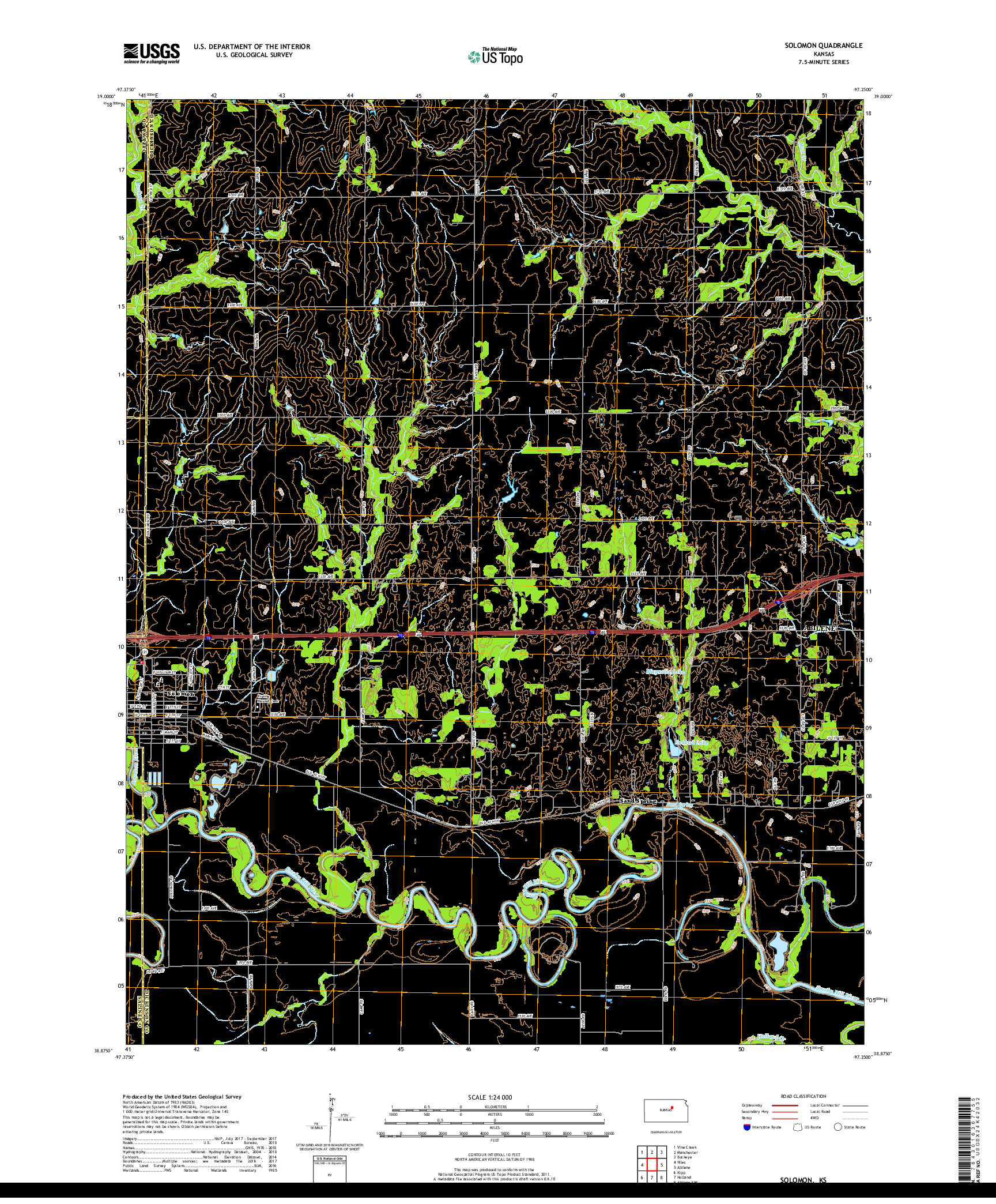 USGS US TOPO 7.5-MINUTE MAP FOR SOLOMON, KS 2018