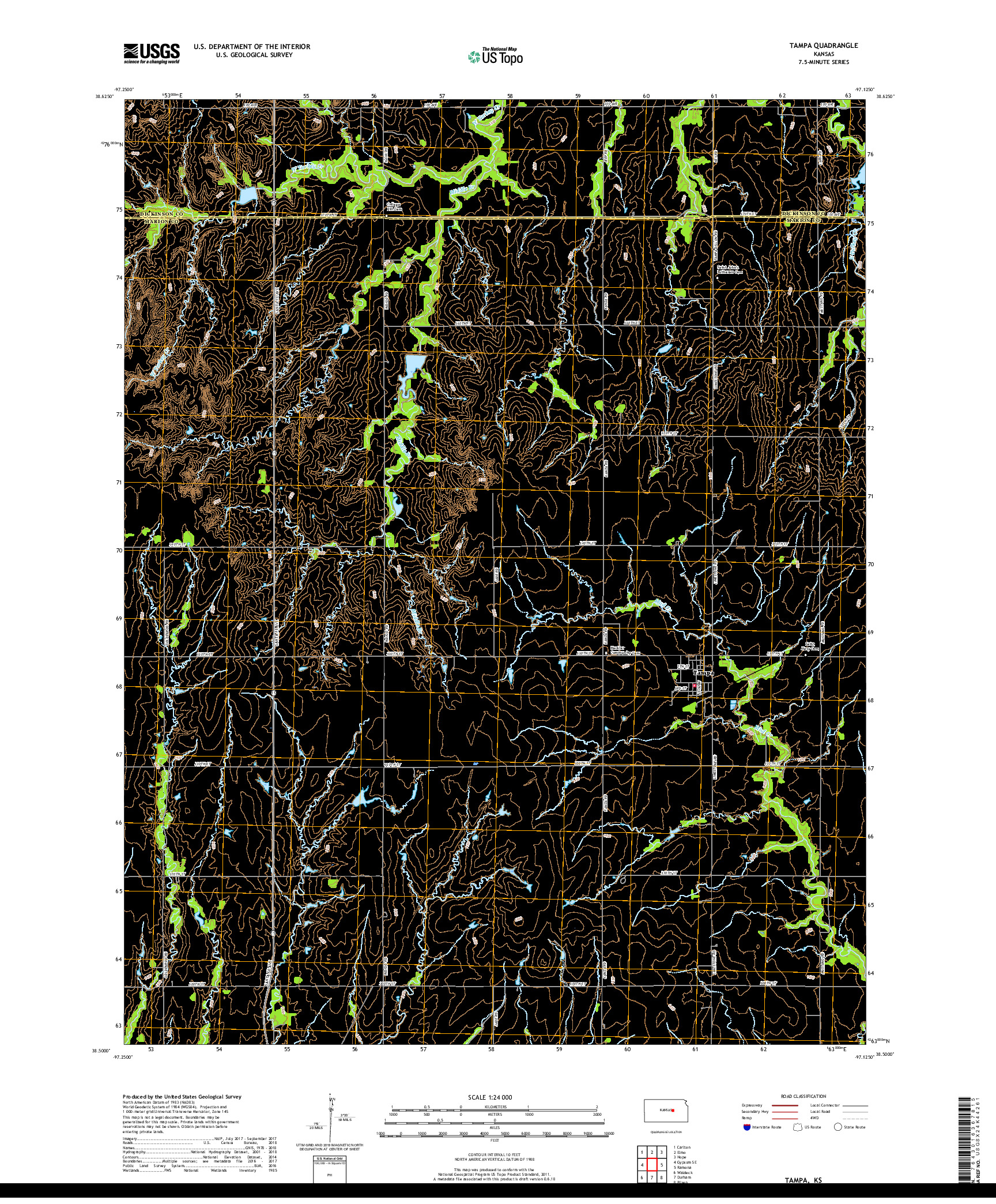 USGS US TOPO 7.5-MINUTE MAP FOR TAMPA, KS 2018