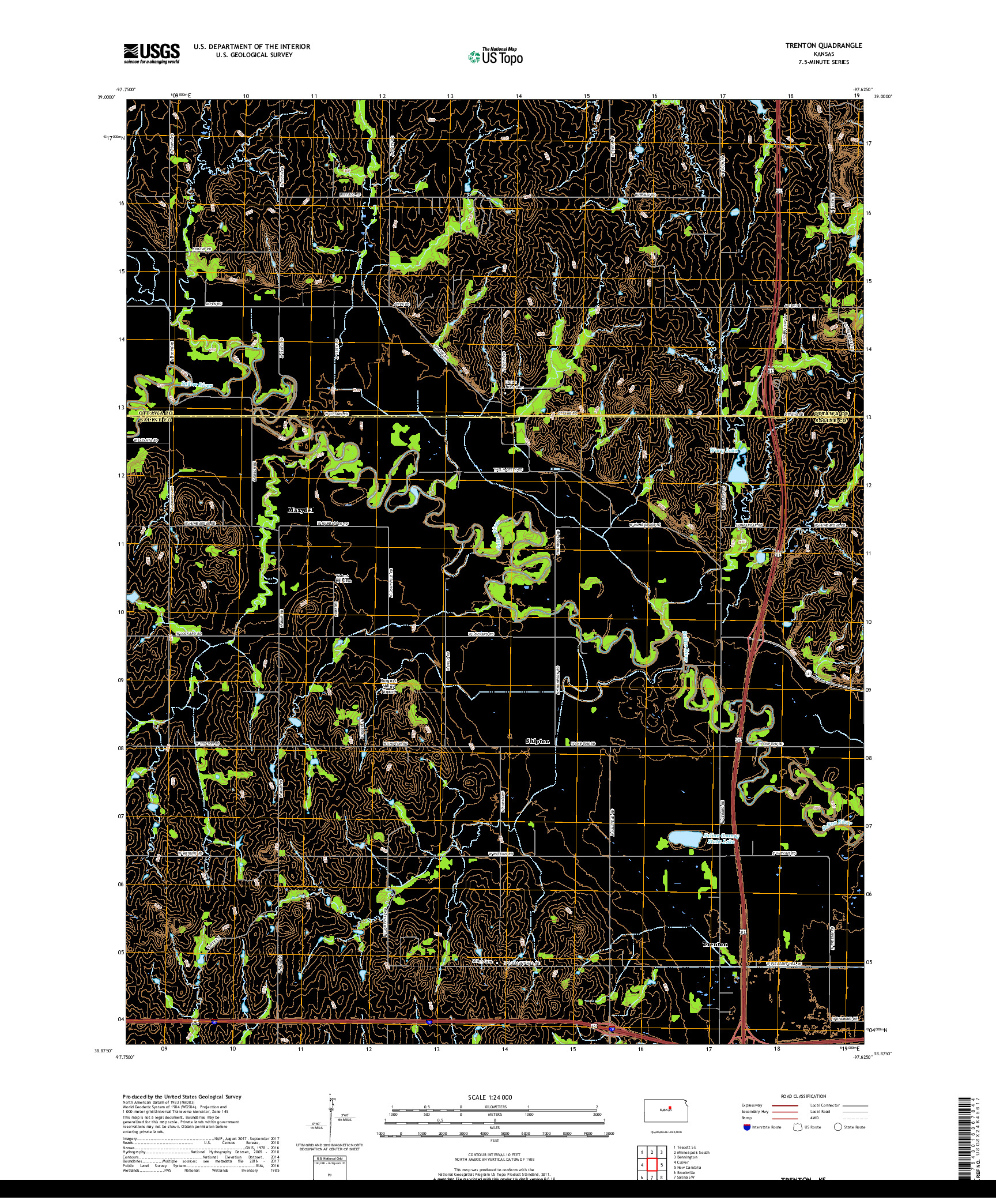 USGS US TOPO 7.5-MINUTE MAP FOR TRENTON, KS 2018