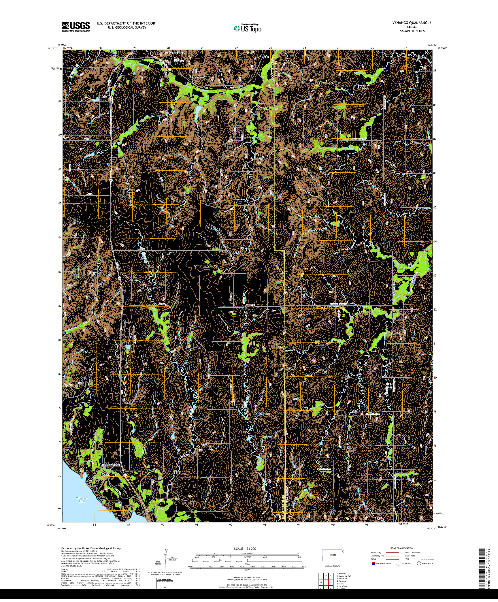 USGS US TOPO 7.5-MINUTE MAP FOR VENANGO, KS 2018