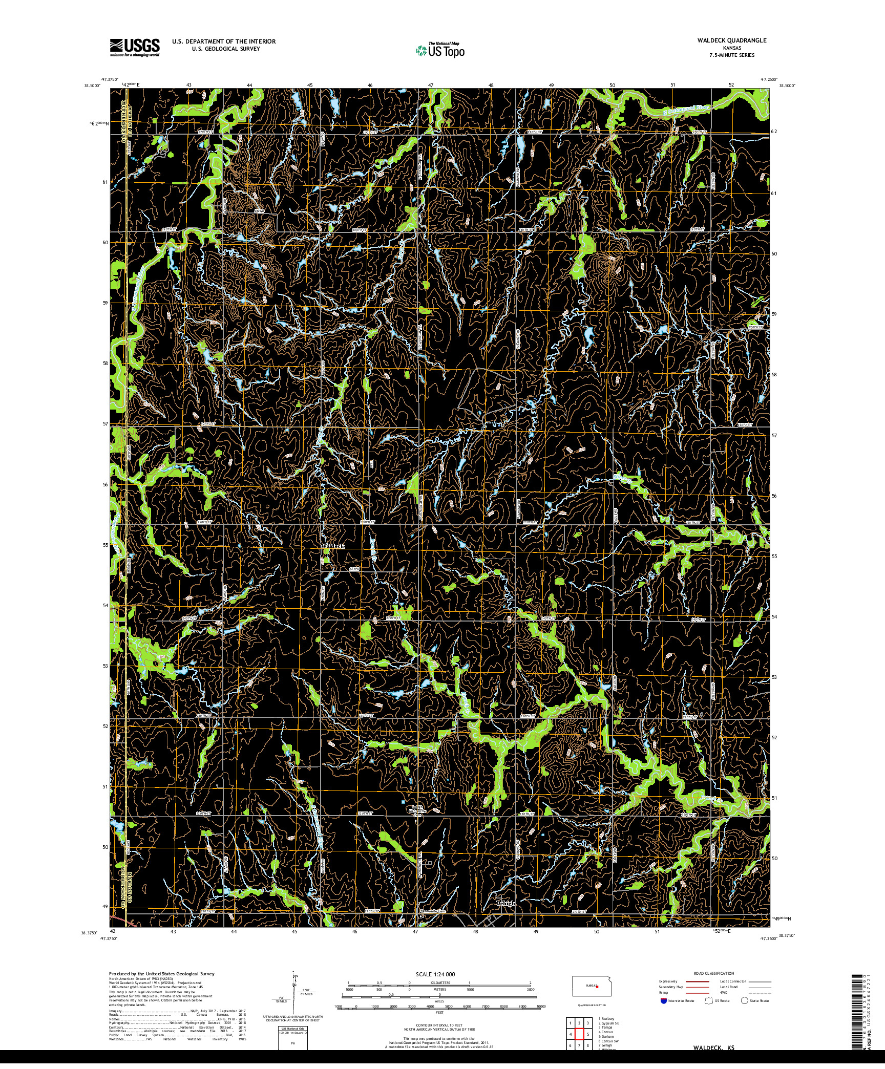 USGS US TOPO 7.5-MINUTE MAP FOR WALDECK, KS 2018