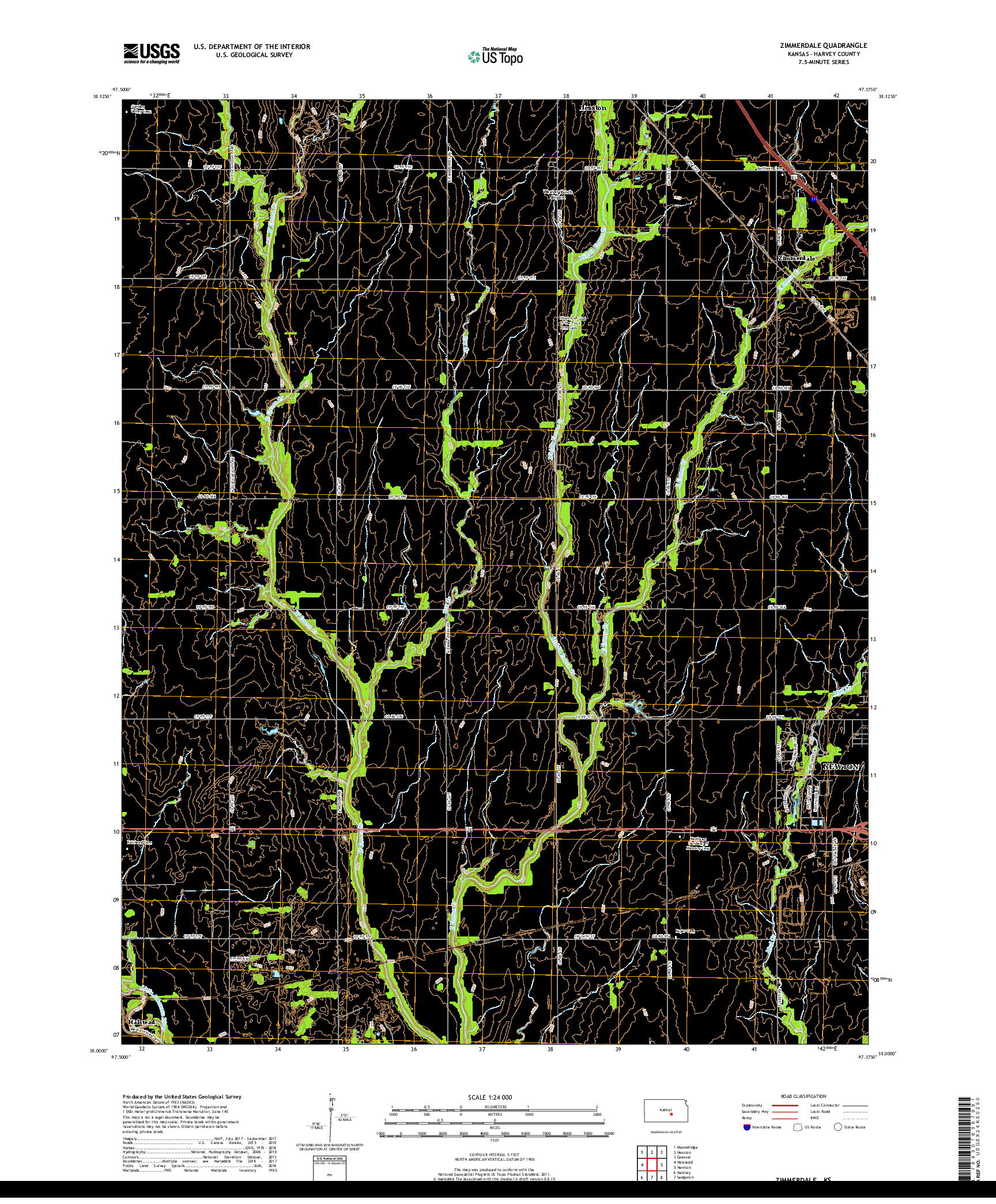 USGS US TOPO 7.5-MINUTE MAP FOR ZIMMERDALE, KS 2018