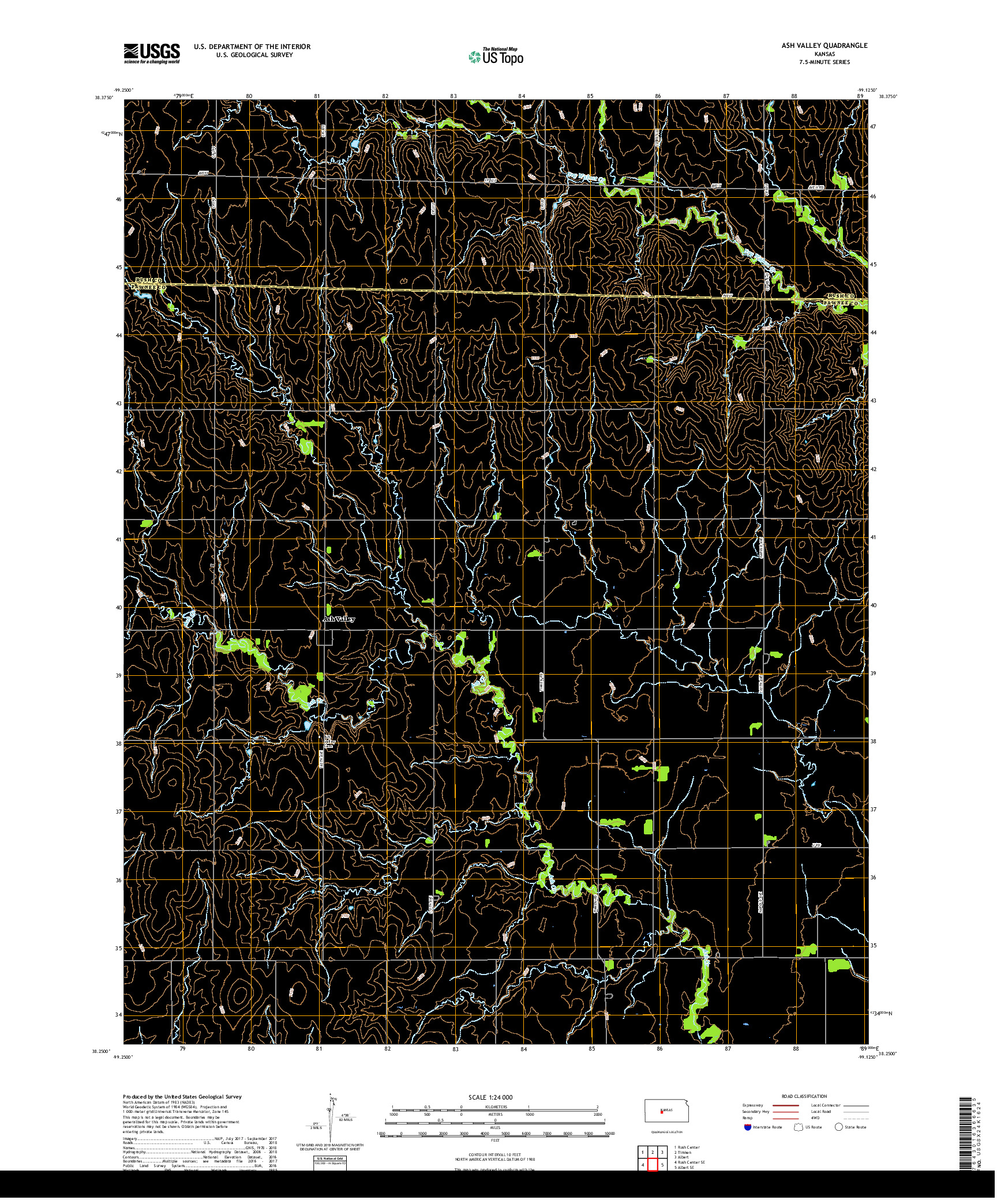 USGS US TOPO 7.5-MINUTE MAP FOR ASH VALLEY, KS 2018