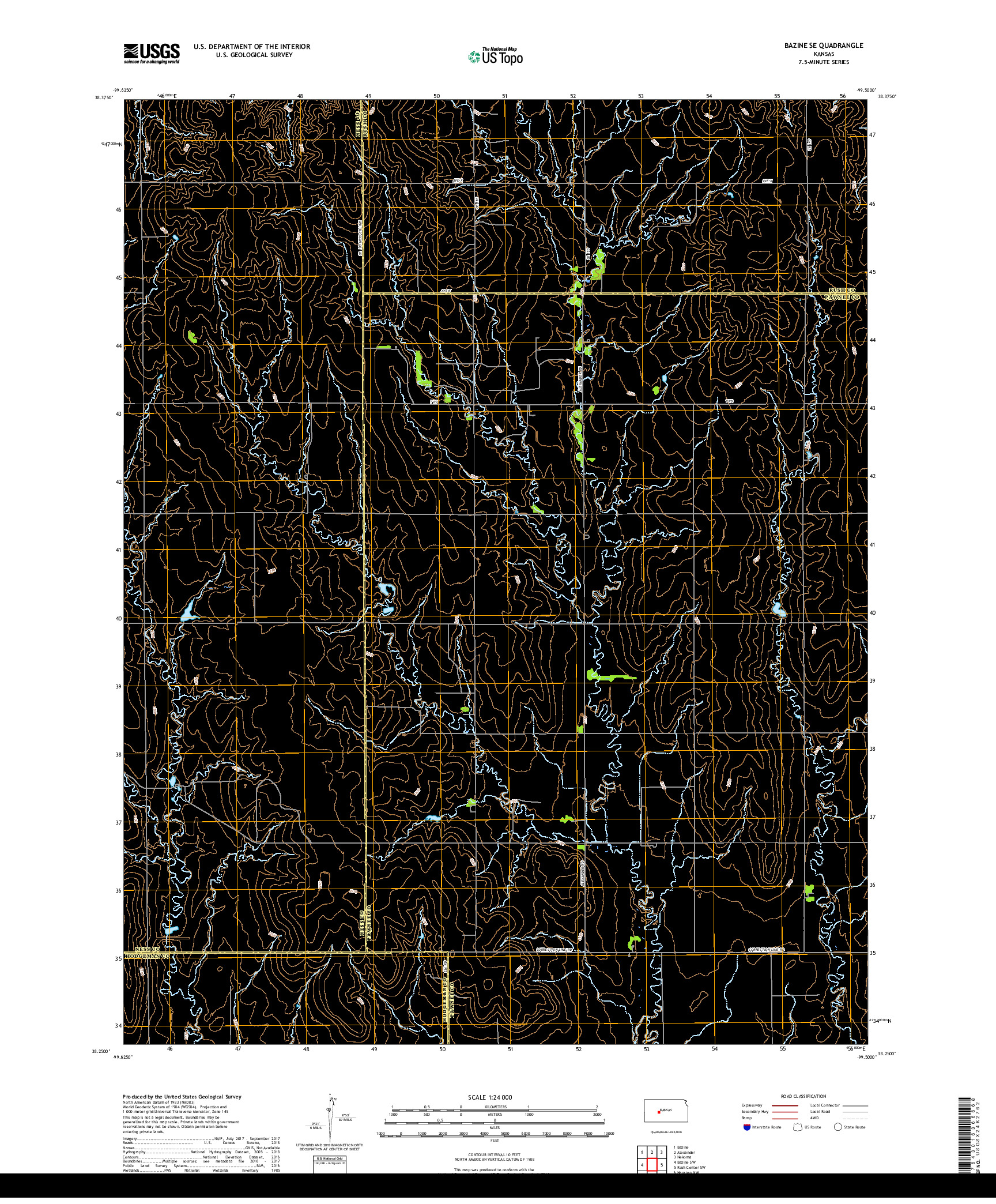 USGS US TOPO 7.5-MINUTE MAP FOR BAZINE SE, KS 2018