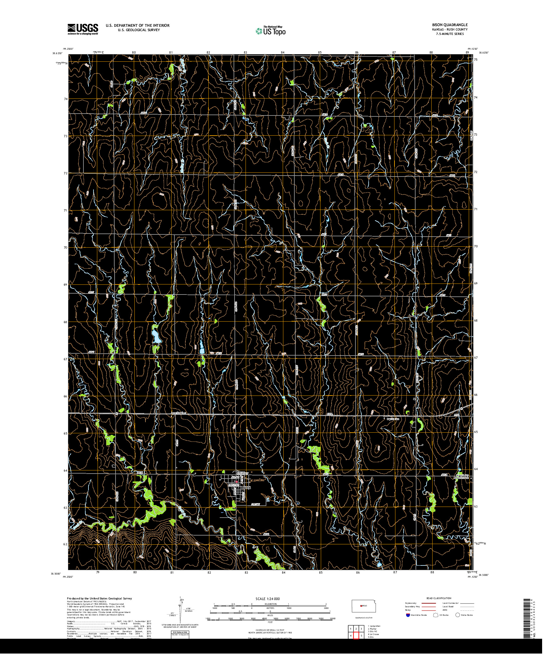 USGS US TOPO 7.5-MINUTE MAP FOR BISON, KS 2018