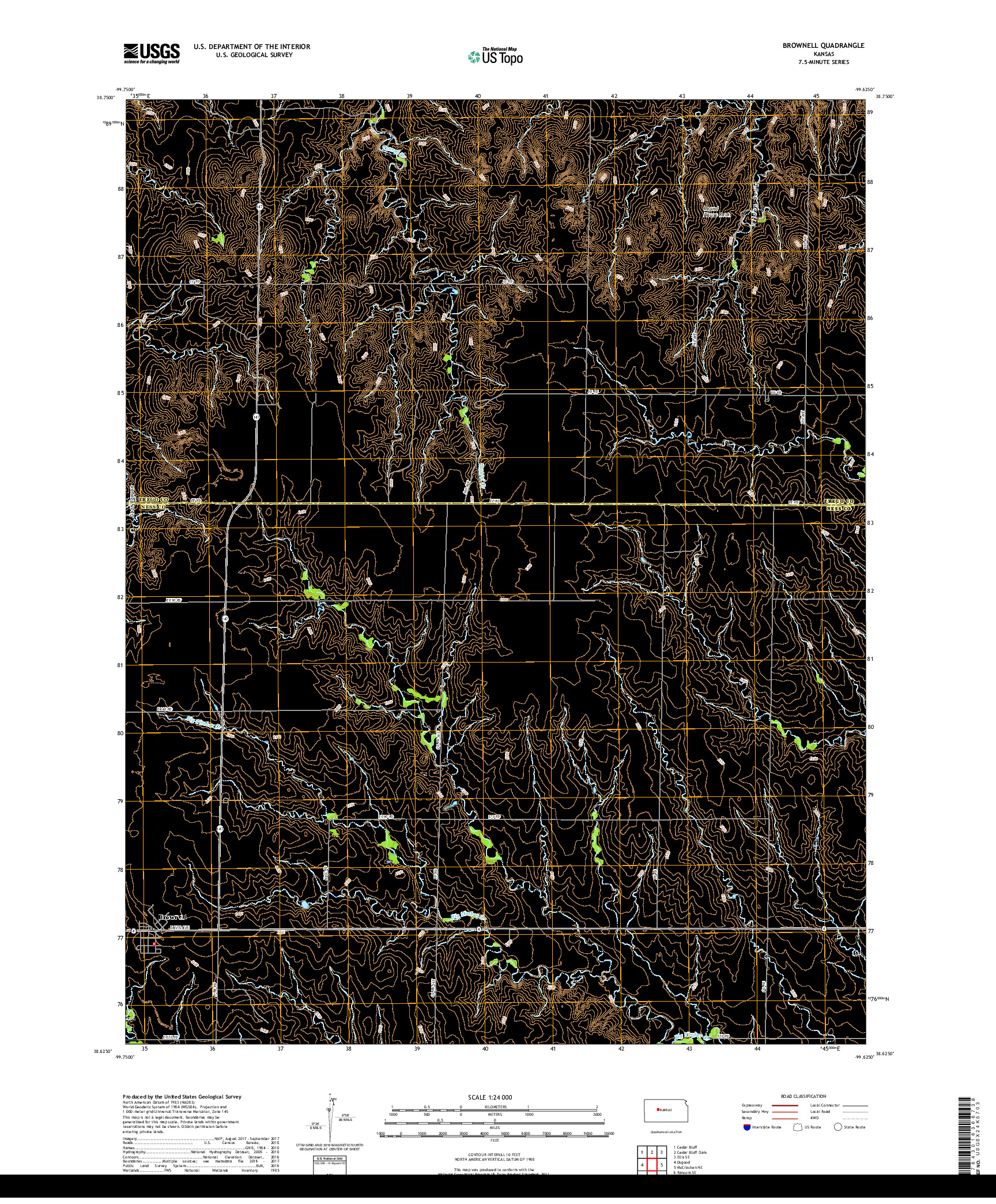 USGS US TOPO 7.5-MINUTE MAP FOR BROWNELL, KS 2018