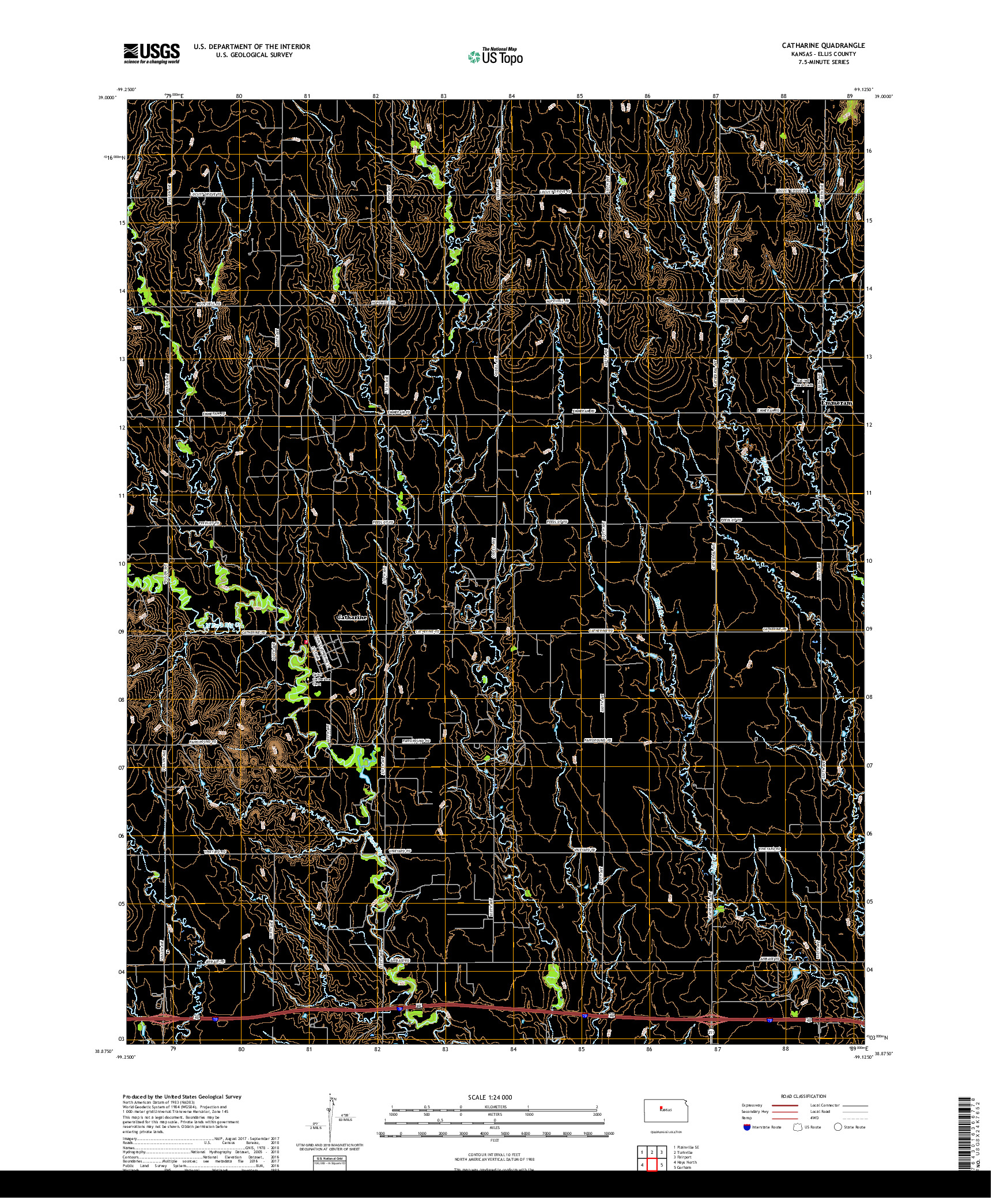 USGS US TOPO 7.5-MINUTE MAP FOR CATHARINE, KS 2018