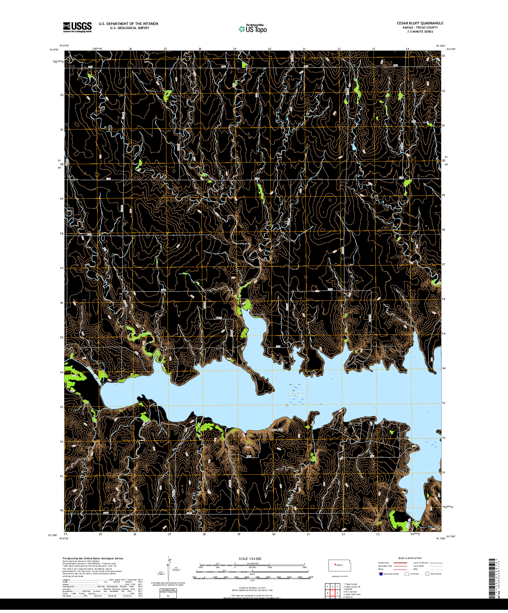 USGS US TOPO 7.5-MINUTE MAP FOR CEDAR BLUFF, KS 2018