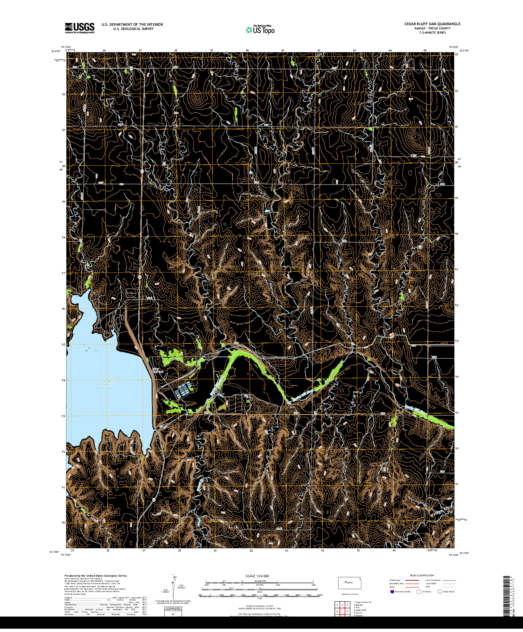 USGS US TOPO 7.5-MINUTE MAP FOR CEDAR BLUFF DAM, KS 2018