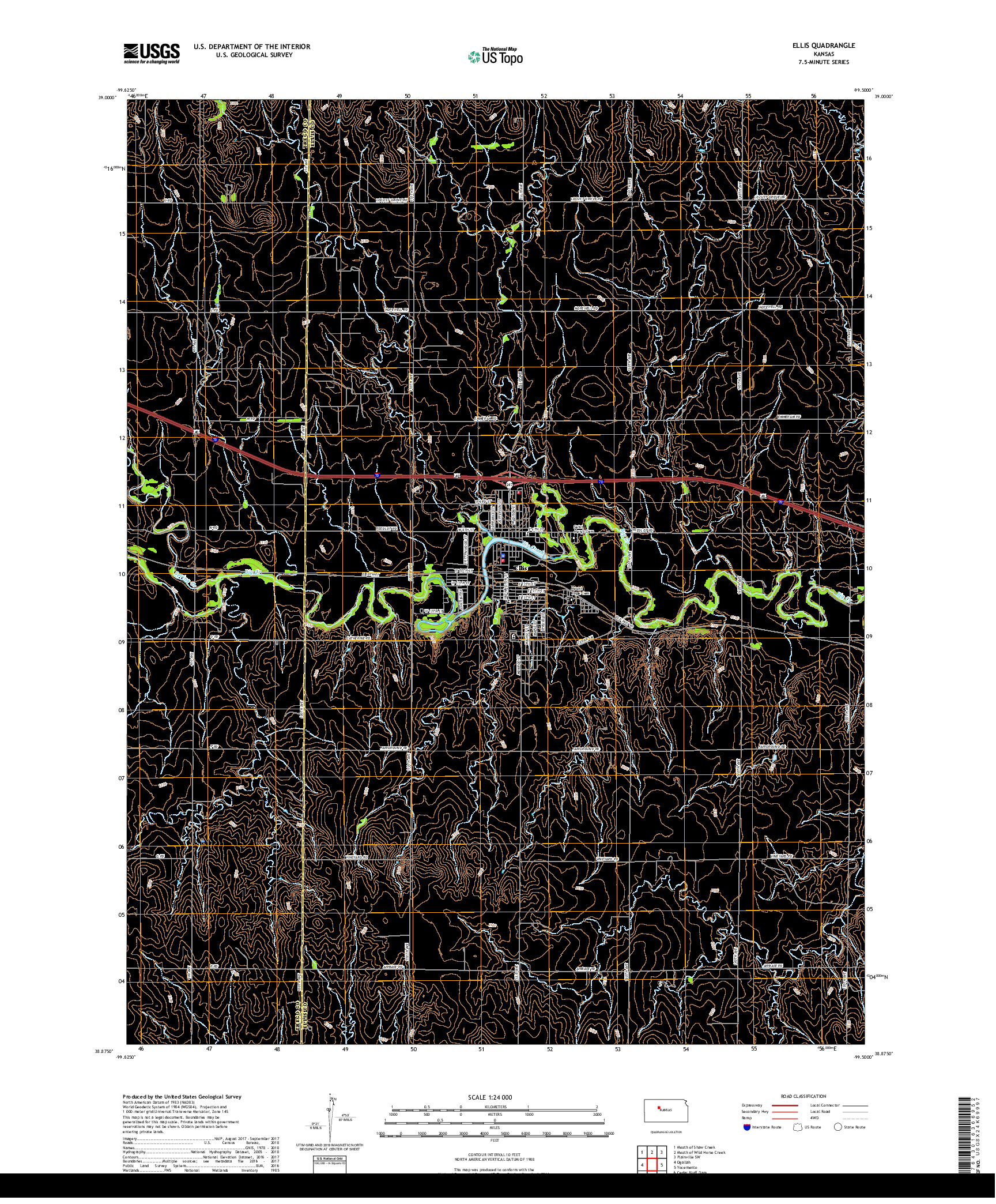 USGS US TOPO 7.5-MINUTE MAP FOR ELLIS, KS 2018