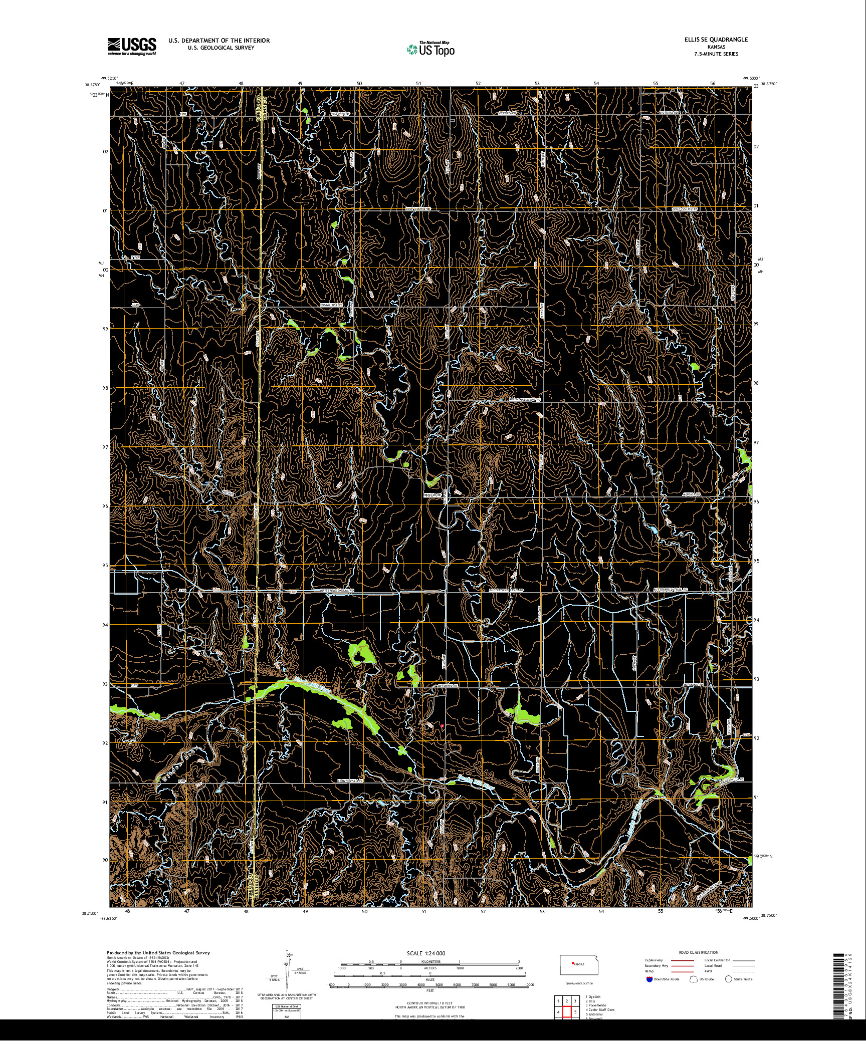 USGS US TOPO 7.5-MINUTE MAP FOR ELLIS SE, KS 2018