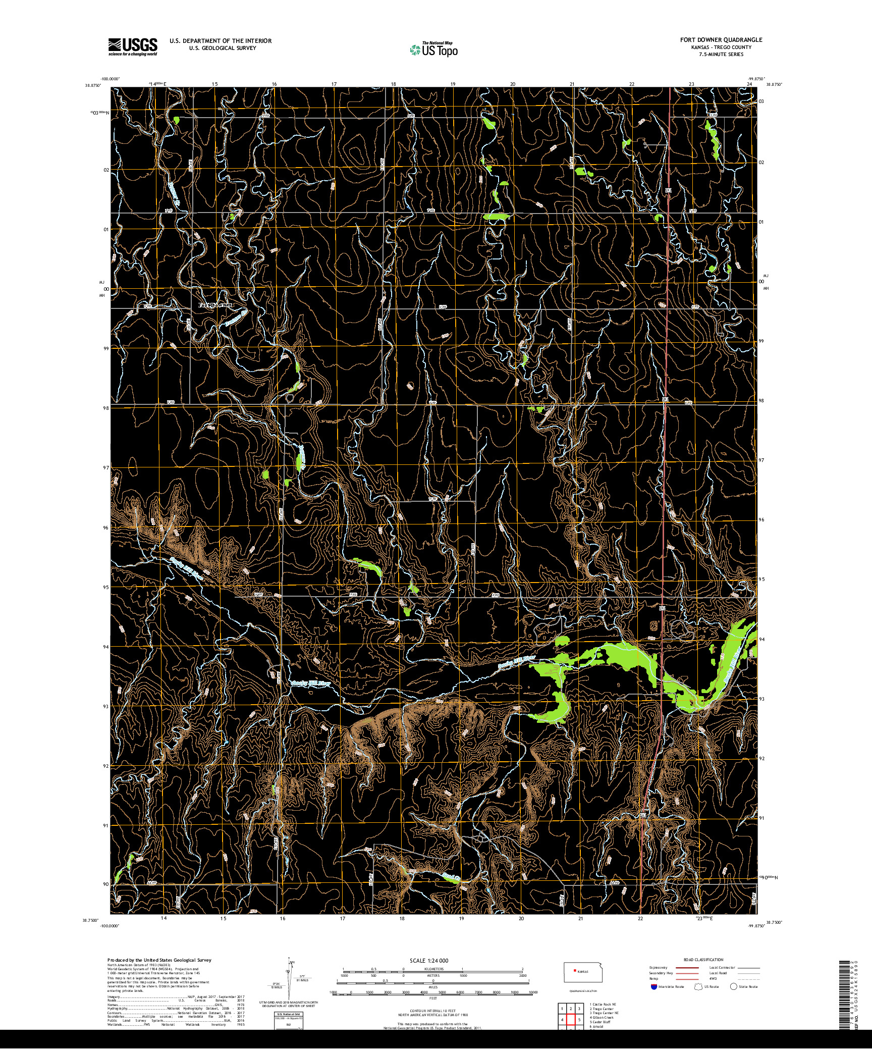 USGS US TOPO 7.5-MINUTE MAP FOR FORT DOWNER, KS 2018