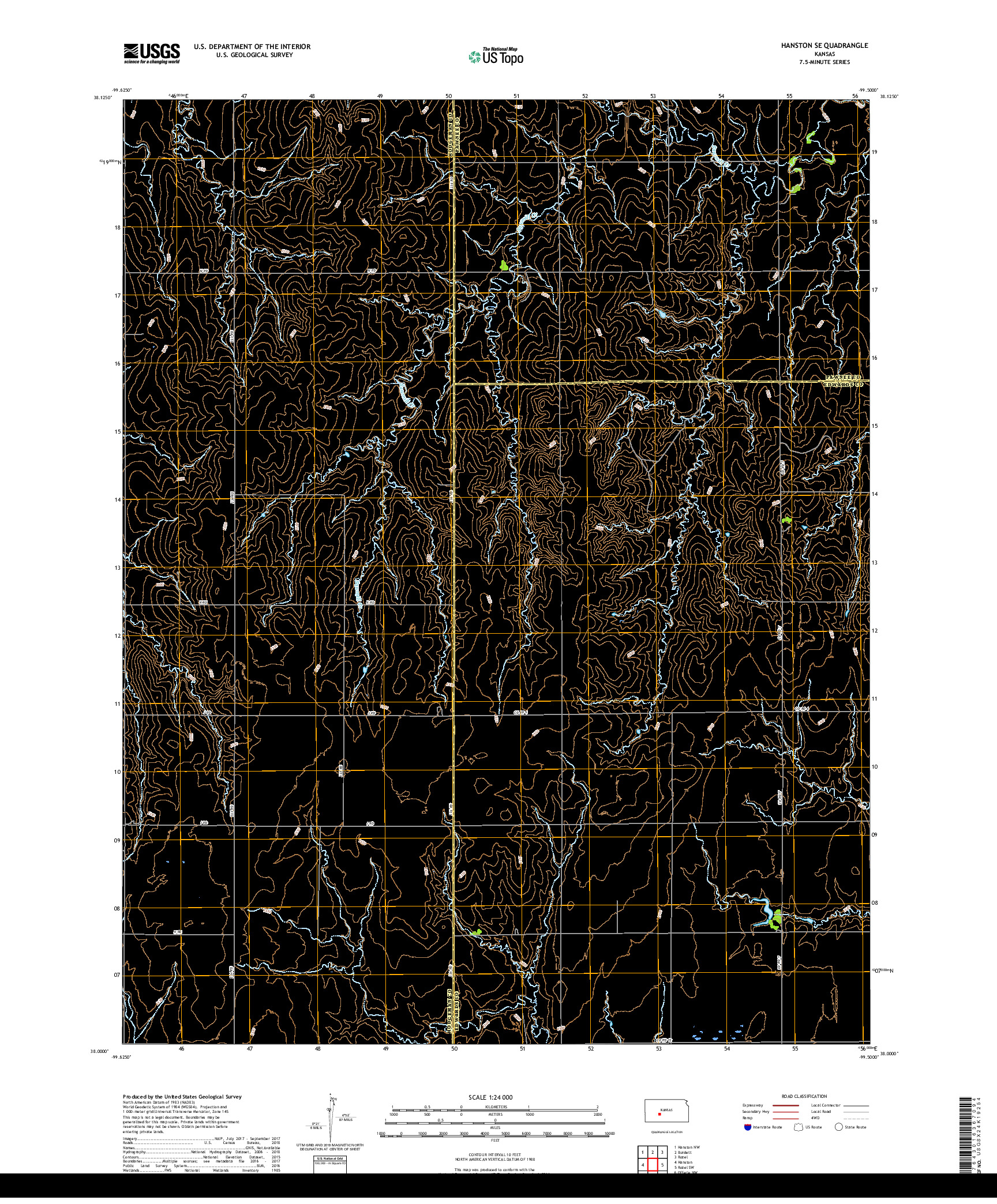 USGS US TOPO 7.5-MINUTE MAP FOR HANSTON SE, KS 2018