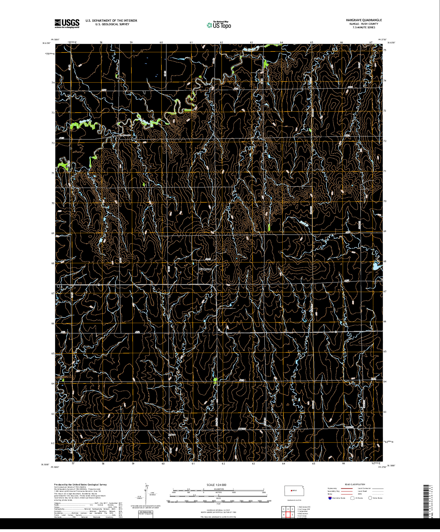 USGS US TOPO 7.5-MINUTE MAP FOR HARGRAVE, KS 2018