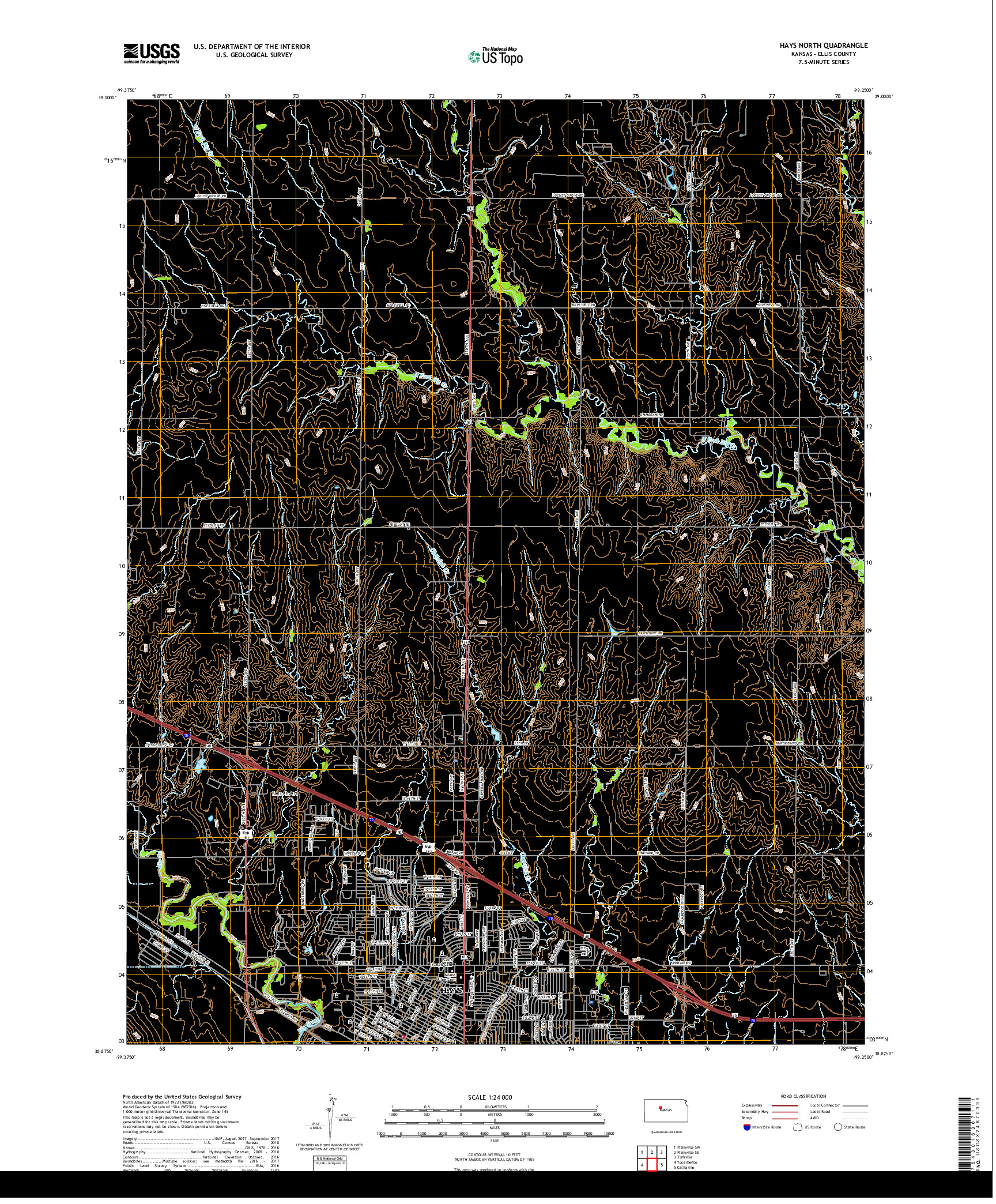 USGS US TOPO 7.5-MINUTE MAP FOR HAYS NORTH, KS 2018