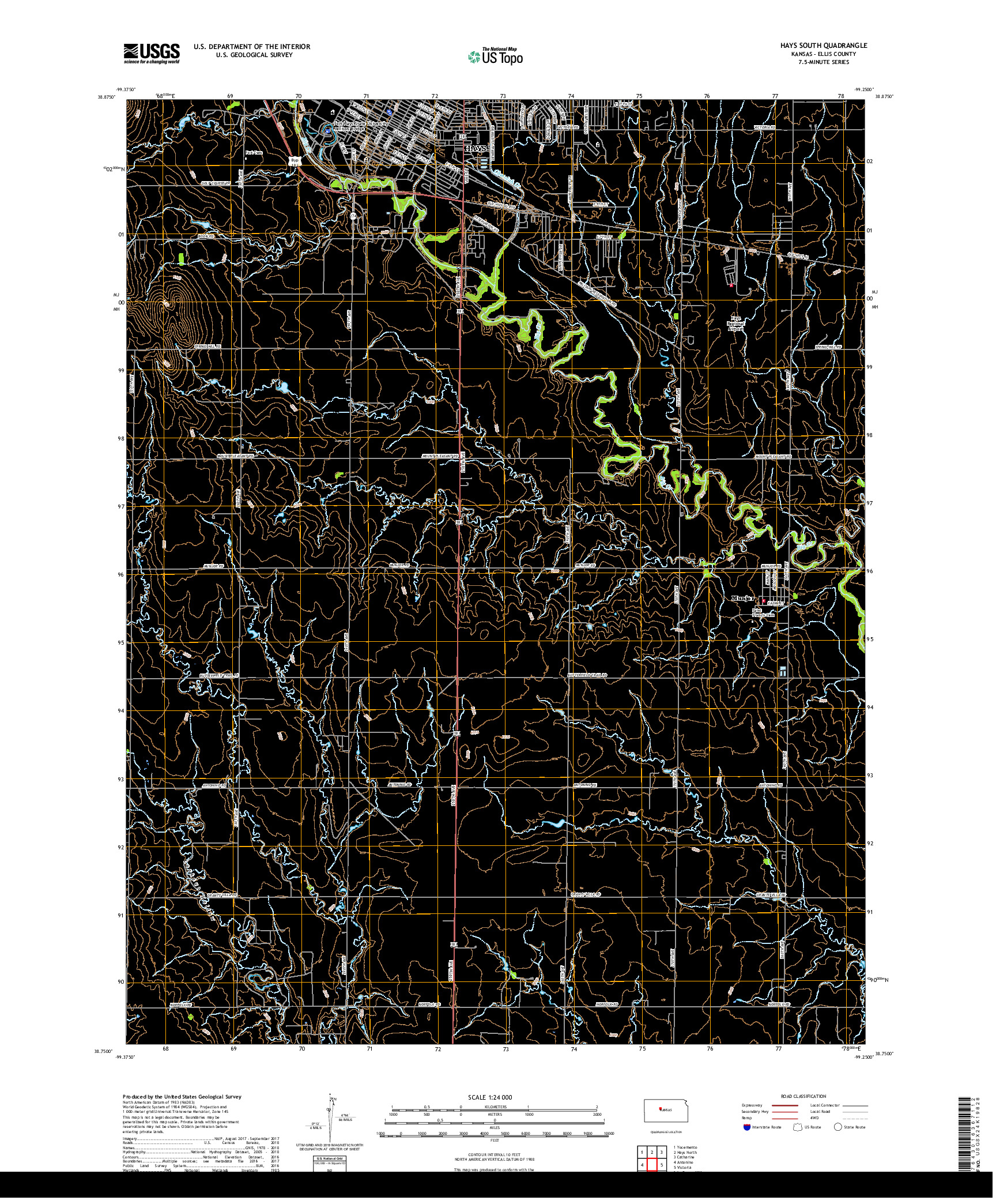 USGS US TOPO 7.5-MINUTE MAP FOR HAYS SOUTH, KS 2018