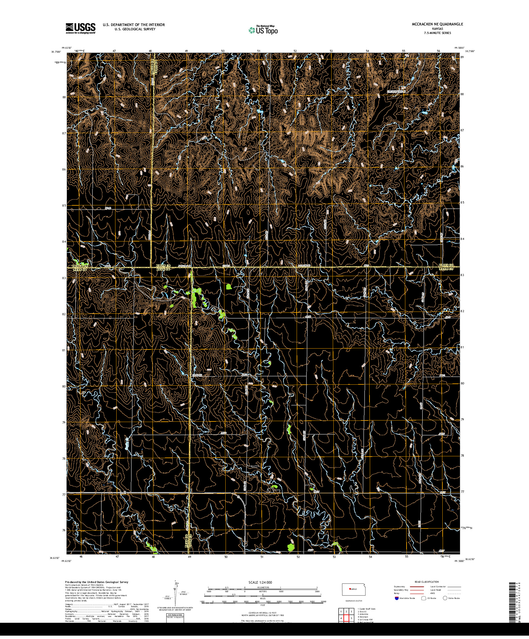 USGS US TOPO 7.5-MINUTE MAP FOR MCCRACKEN NE, KS 2018