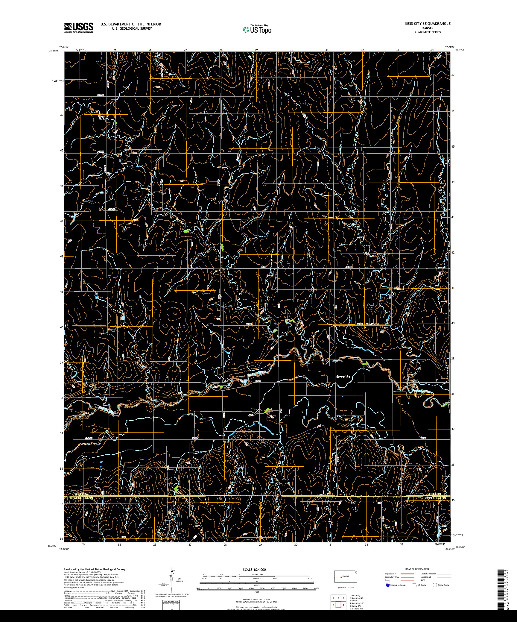 USGS US TOPO 7.5-MINUTE MAP FOR NESS CITY SE, KS 2018