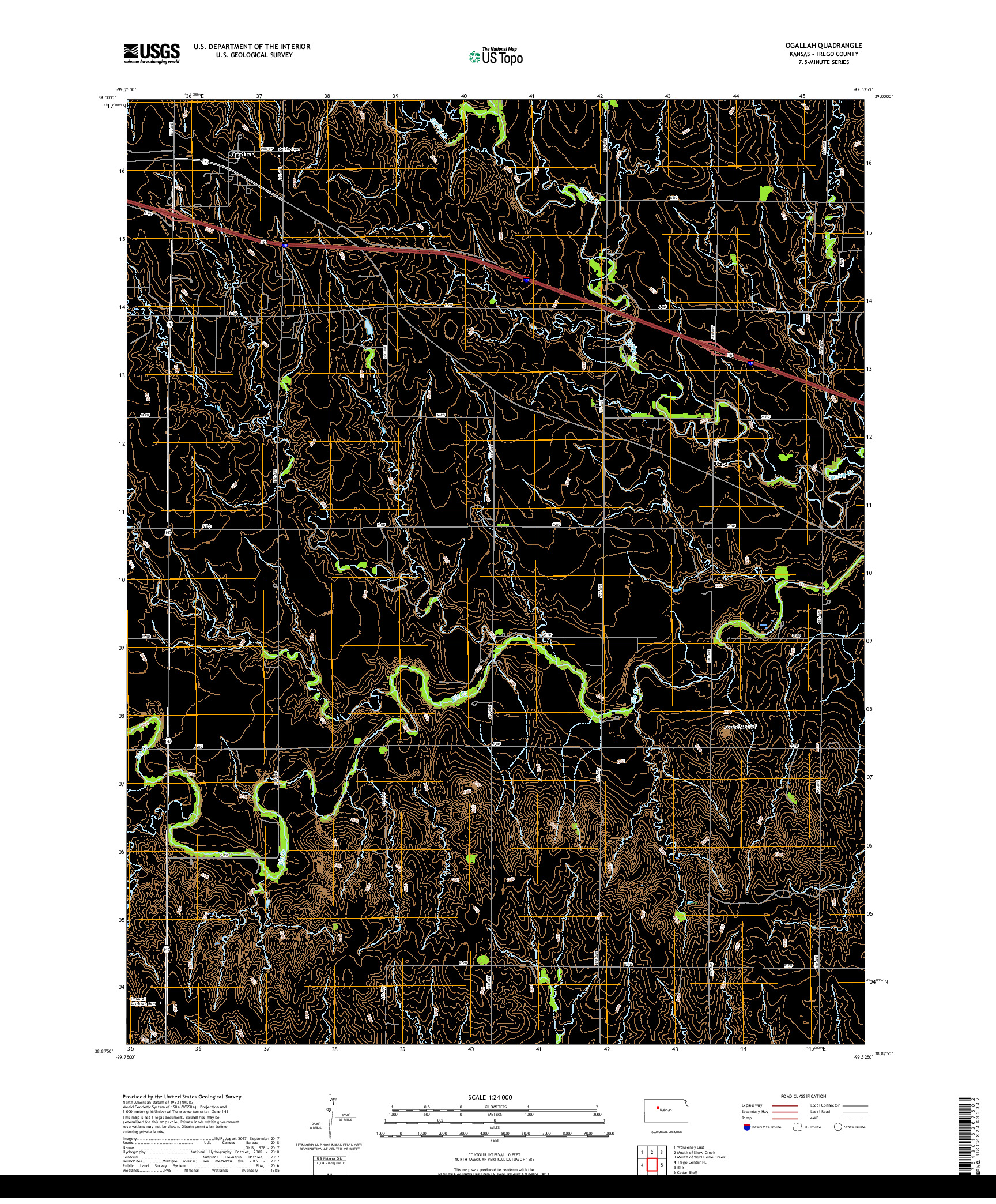 USGS US TOPO 7.5-MINUTE MAP FOR OGALLAH, KS 2018