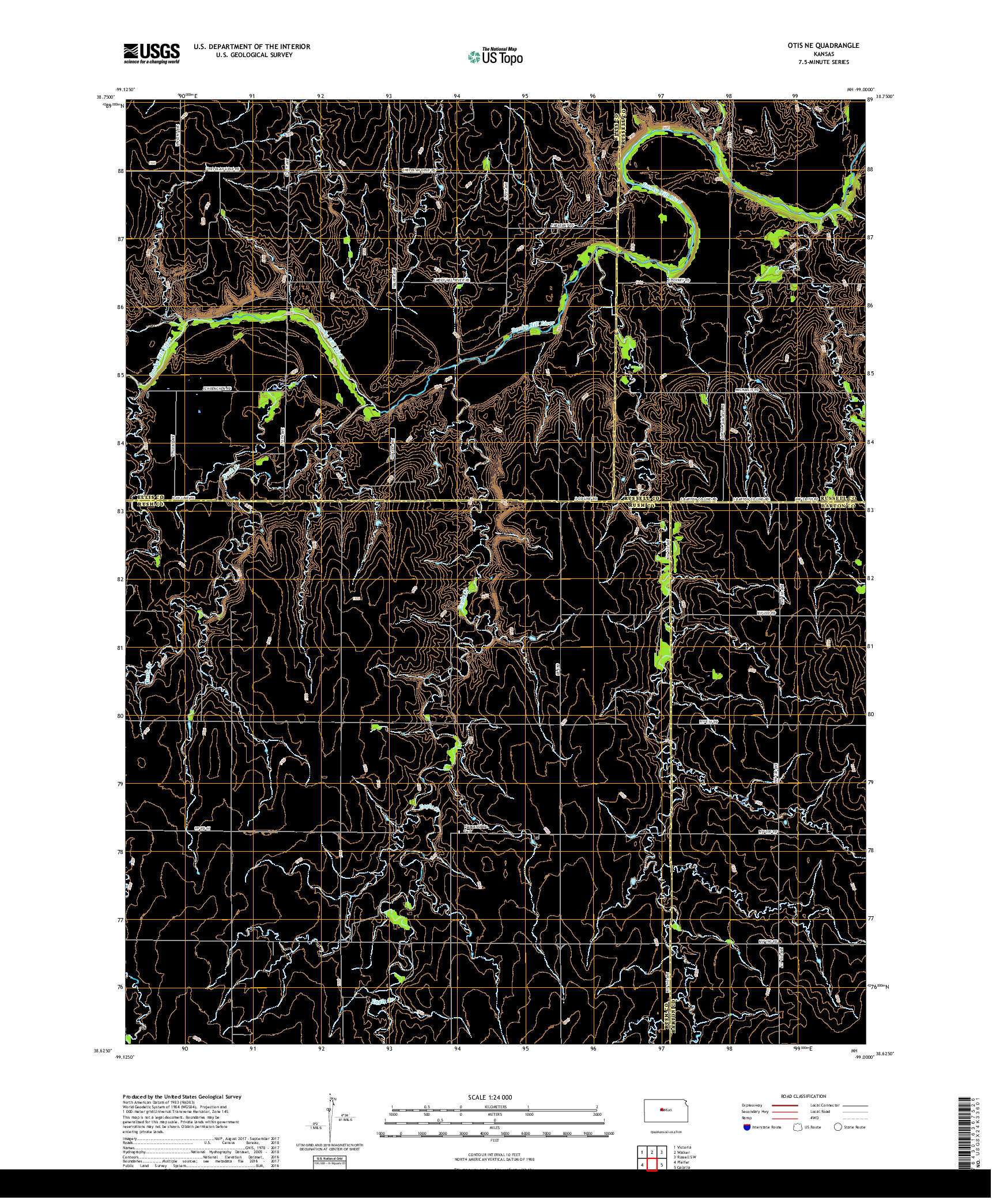 USGS US TOPO 7.5-MINUTE MAP FOR OTIS NE, KS 2018