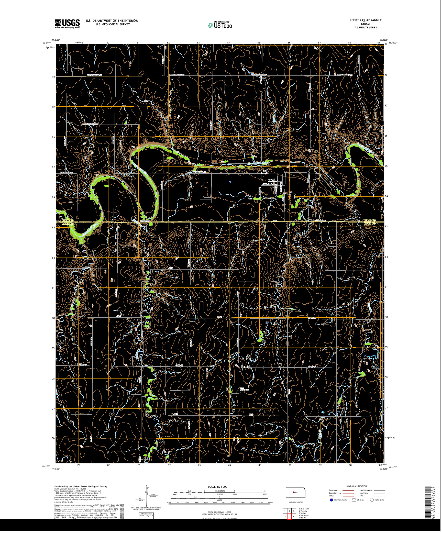 USGS US TOPO 7.5-MINUTE MAP FOR PFEIFER, KS 2018