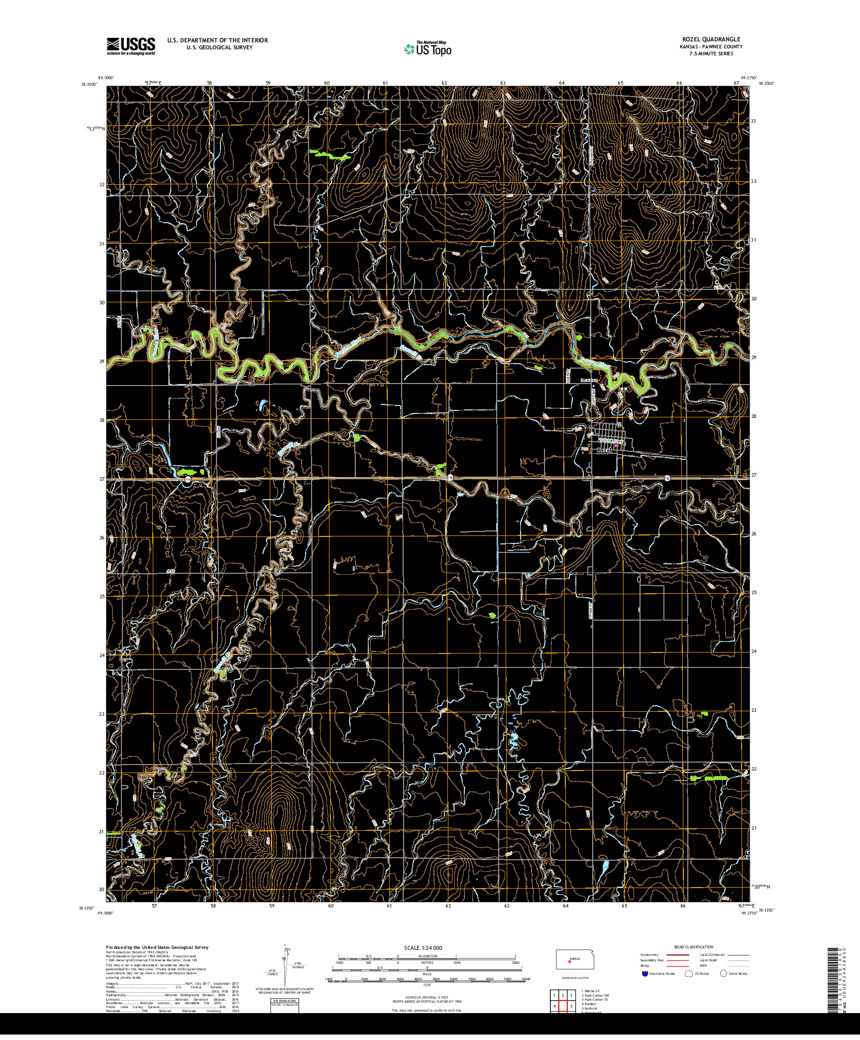 USGS US TOPO 7.5-MINUTE MAP FOR ROZEL, KS 2018