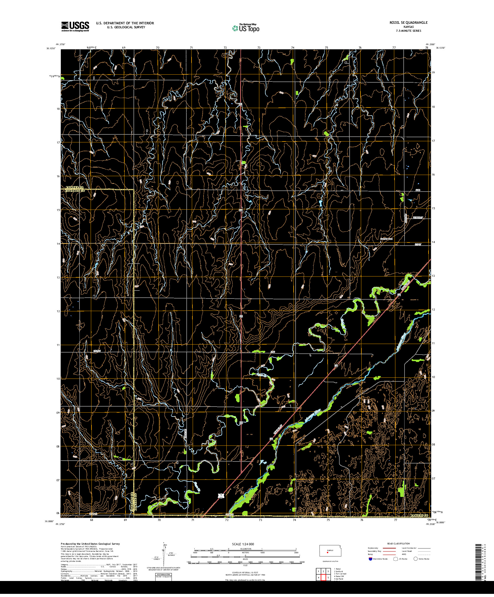 USGS US TOPO 7.5-MINUTE MAP FOR ROZEL SE, KS 2018