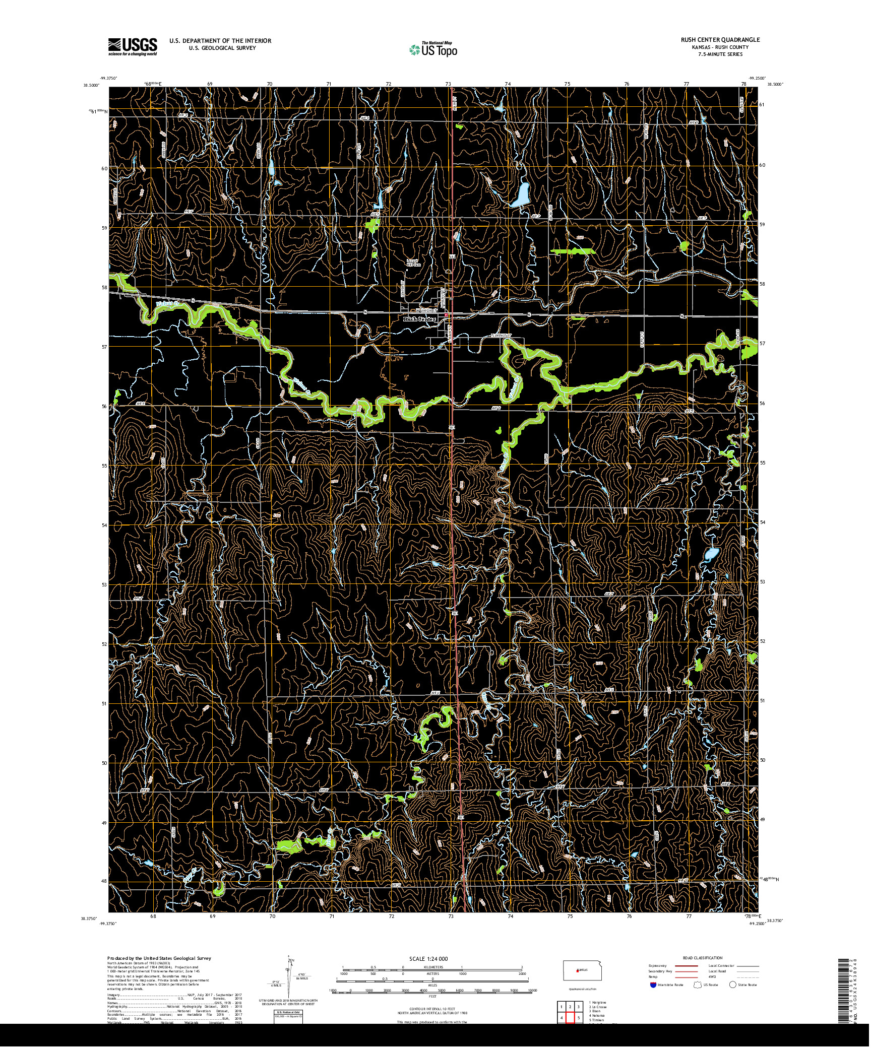 USGS US TOPO 7.5-MINUTE MAP FOR RUSH CENTER, KS 2018