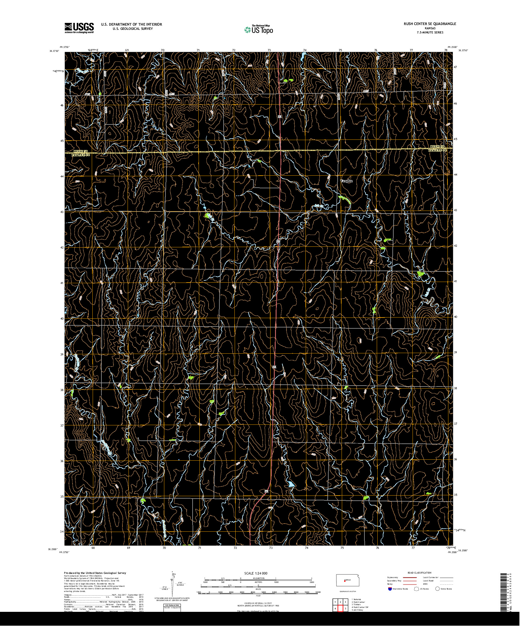 USGS US TOPO 7.5-MINUTE MAP FOR RUSH CENTER SE, KS 2018
