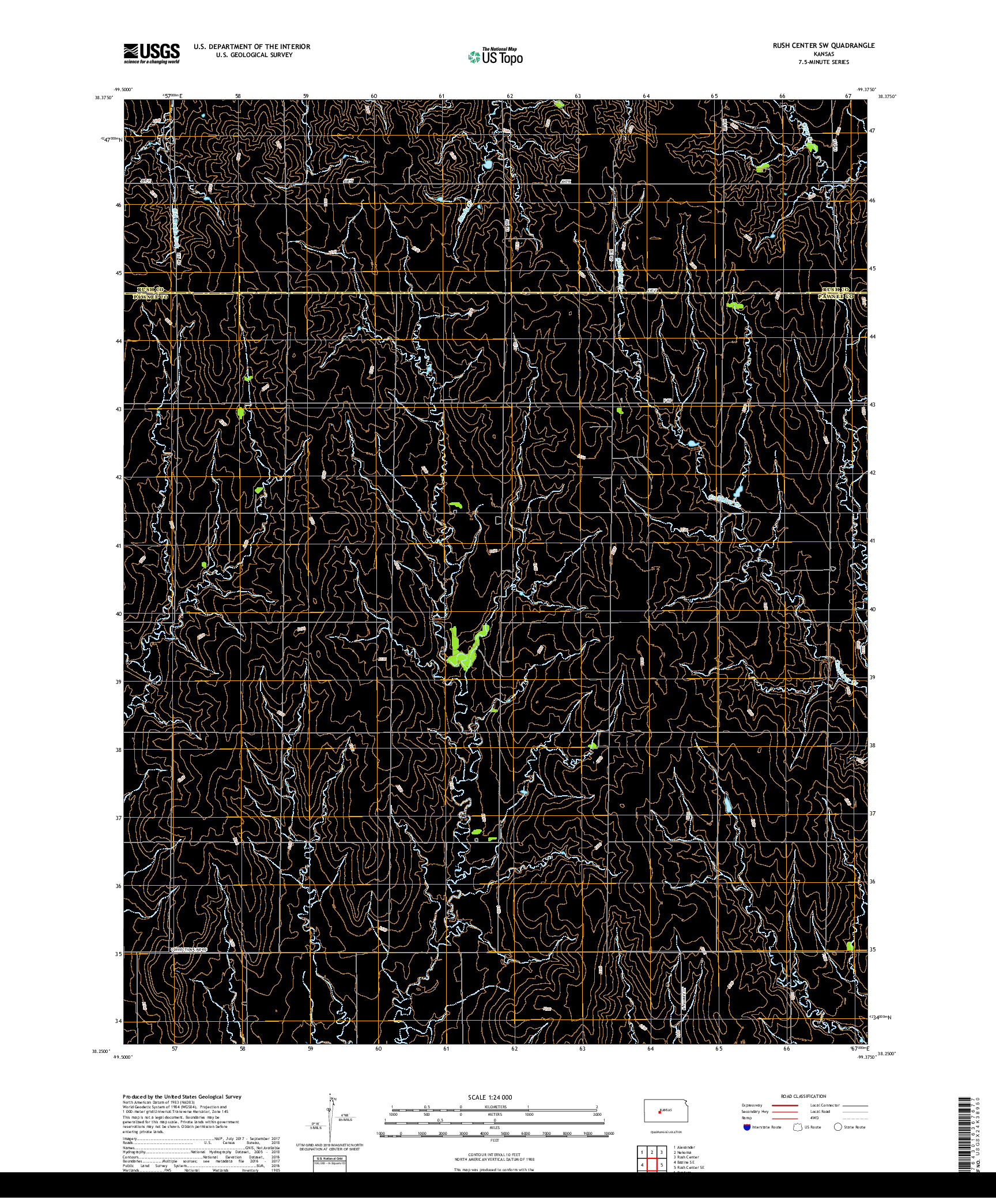 USGS US TOPO 7.5-MINUTE MAP FOR RUSH CENTER SW, KS 2018