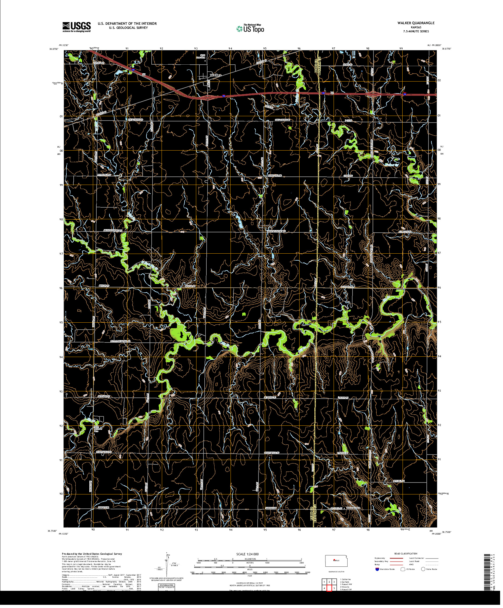 USGS US TOPO 7.5-MINUTE MAP FOR WALKER, KS 2018