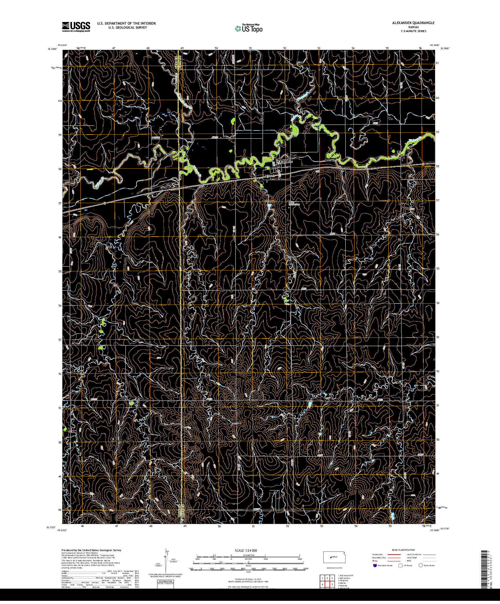 USGS US TOPO 7.5-MINUTE MAP FOR ALEXANDER, KS 2018