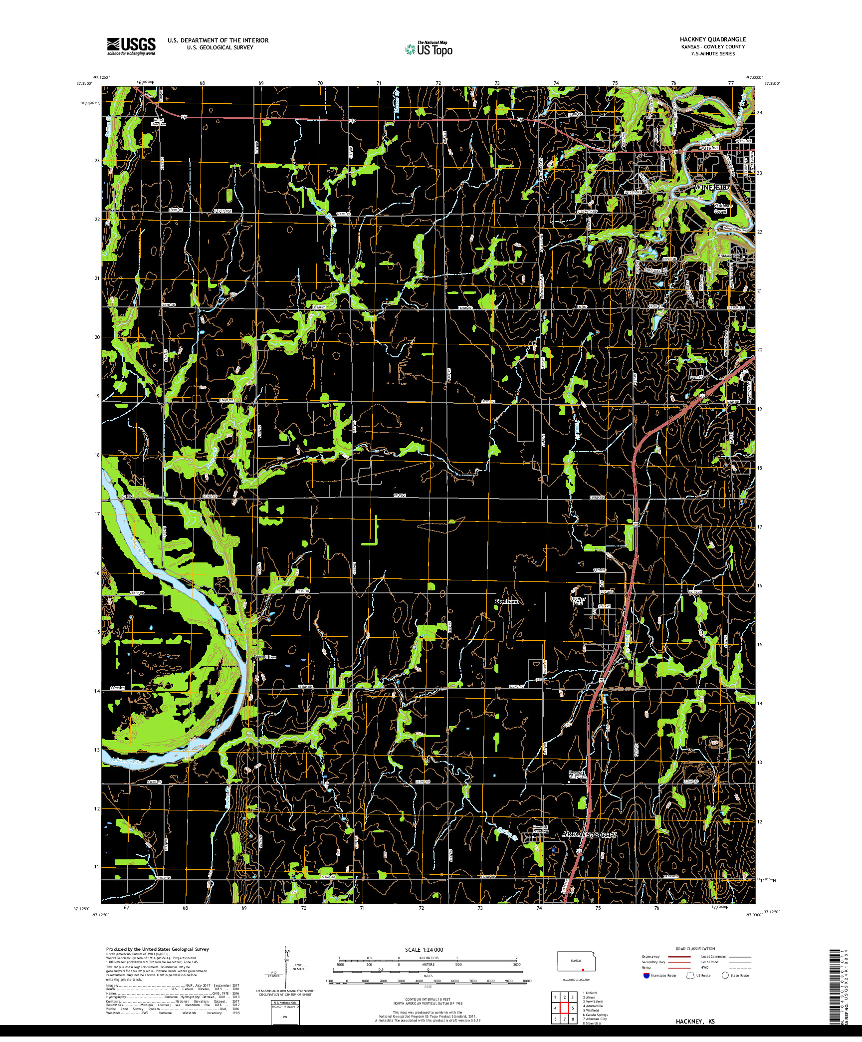 USGS US TOPO 7.5-MINUTE MAP FOR HACKNEY, KS 2018