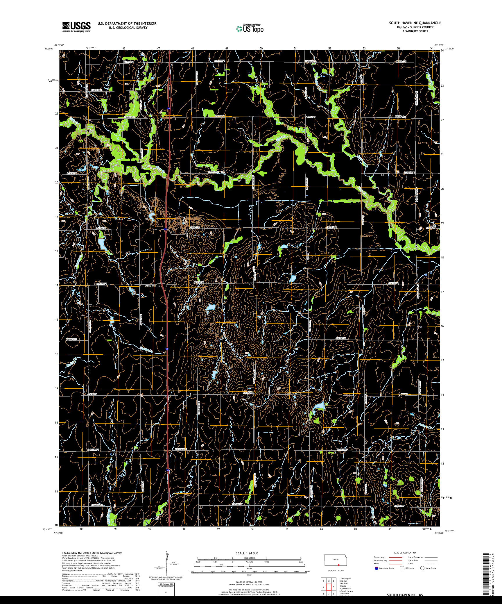 USGS US TOPO 7.5-MINUTE MAP FOR SOUTH HAVEN NE, KS 2018