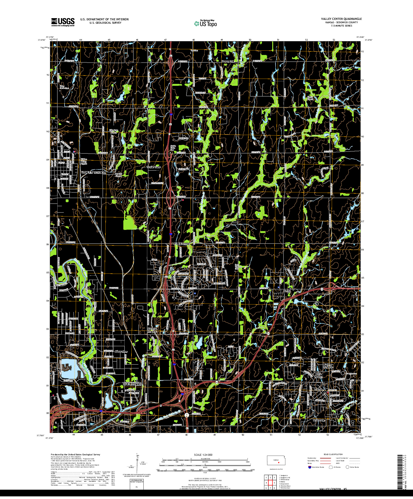 USGS US TOPO 7.5-MINUTE MAP FOR VALLEY CENTER, KS 2018