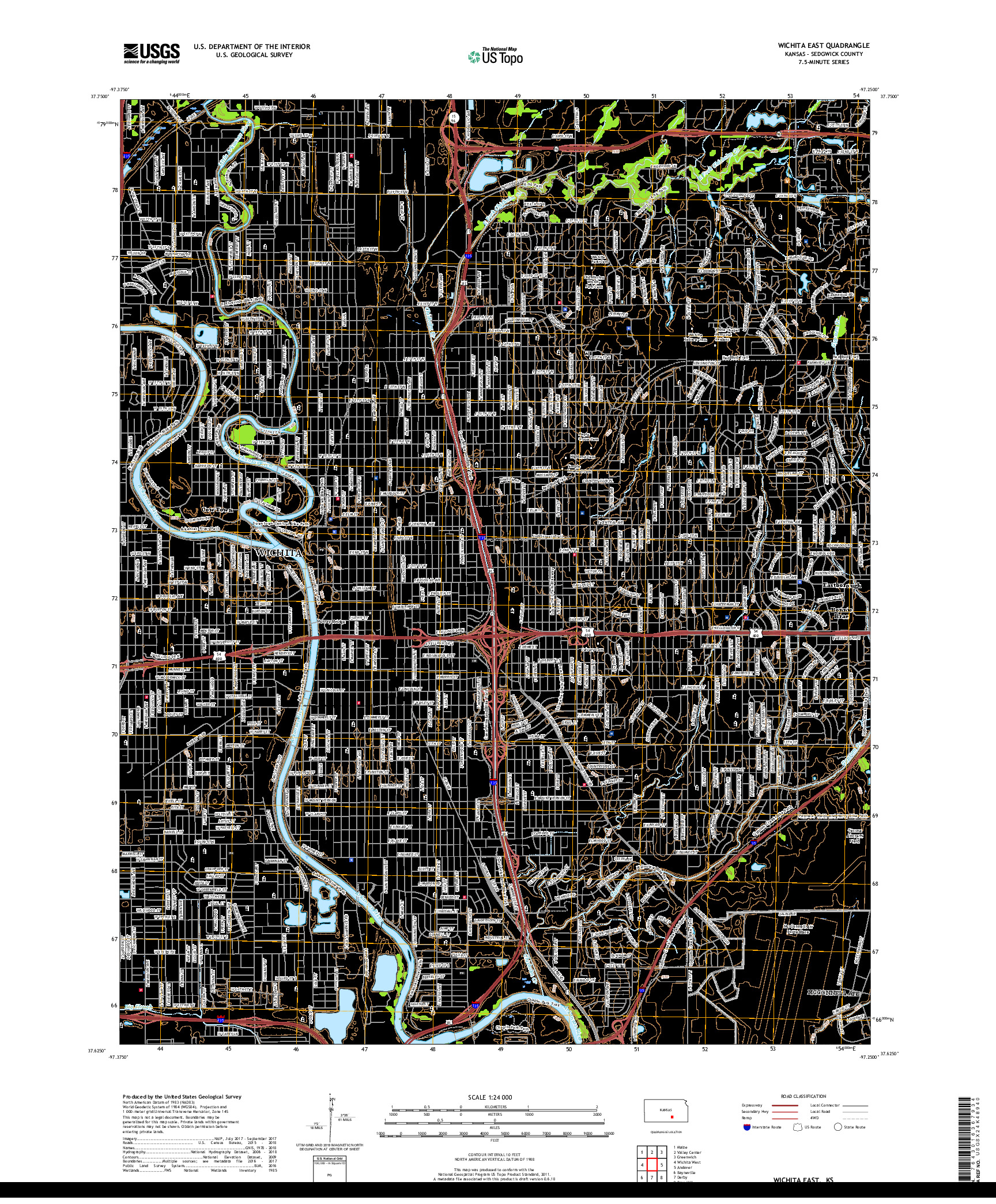 USGS US TOPO 7.5-MINUTE MAP FOR WICHITA EAST, KS 2018