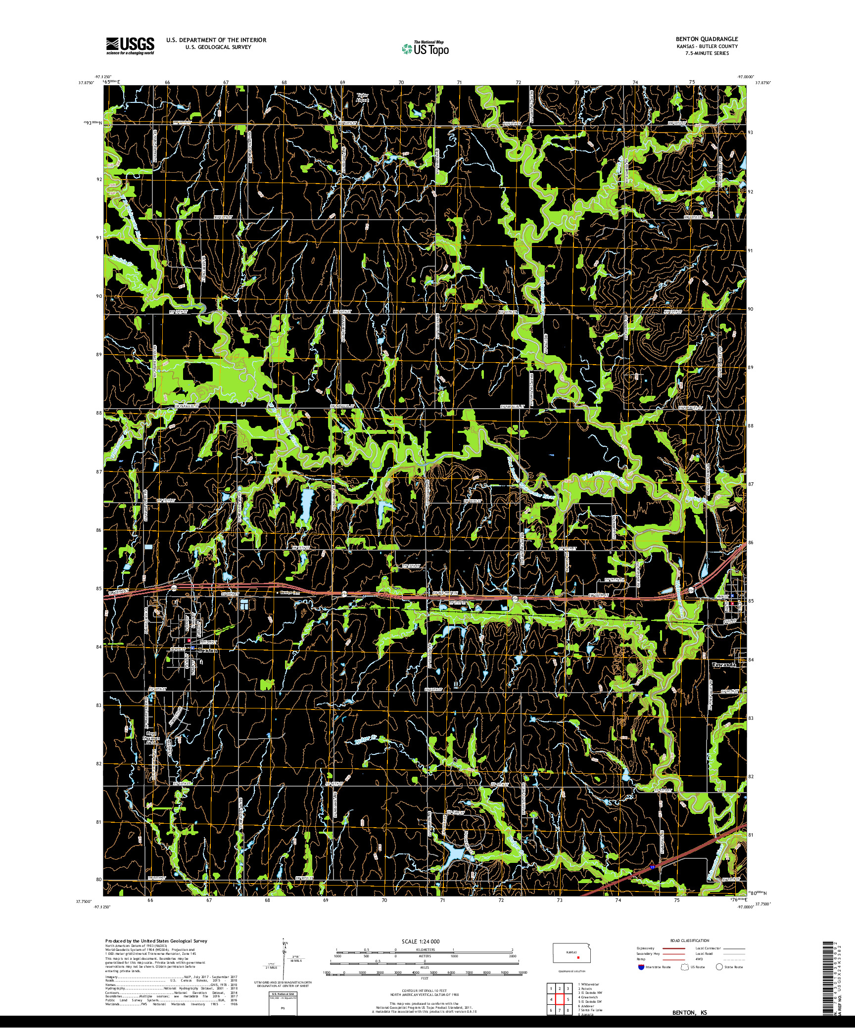 USGS US TOPO 7.5-MINUTE MAP FOR BENTON, KS 2018