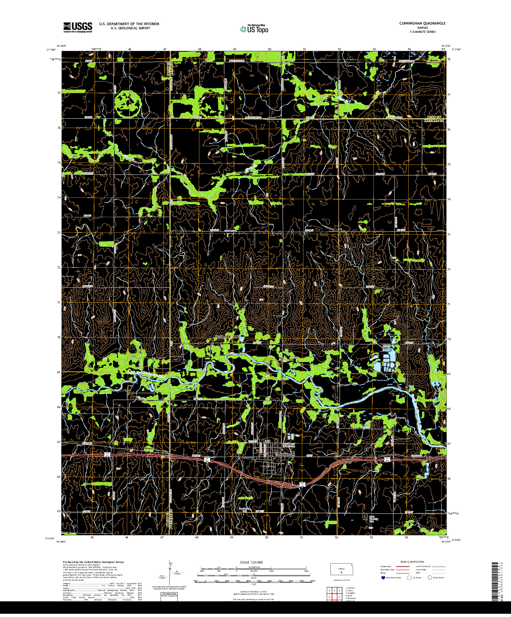 USGS US TOPO 7.5-MINUTE MAP FOR CUNNINGHAM, KS 2018