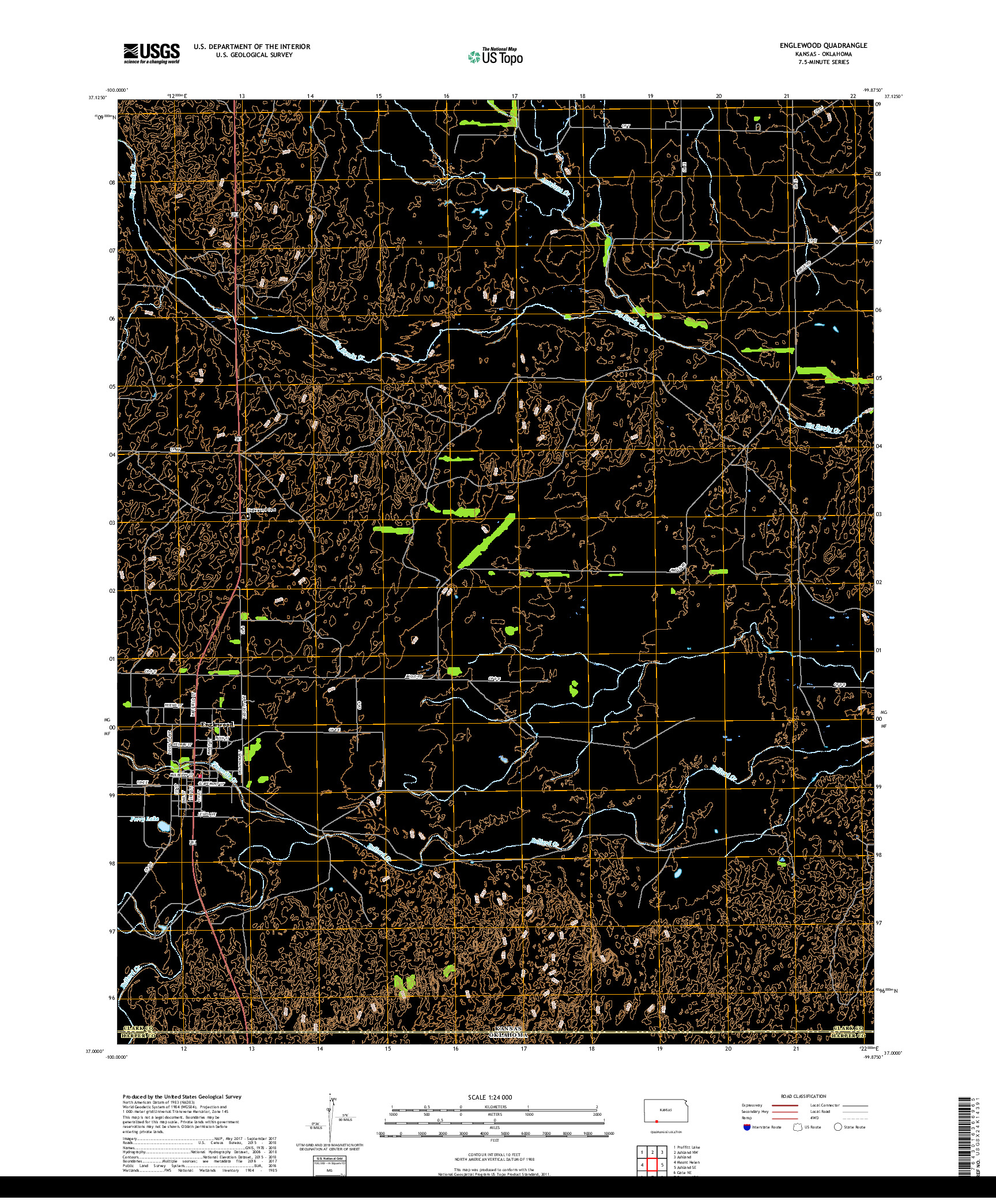 USGS US TOPO 7.5-MINUTE MAP FOR ENGLEWOOD, KS,OK 2018