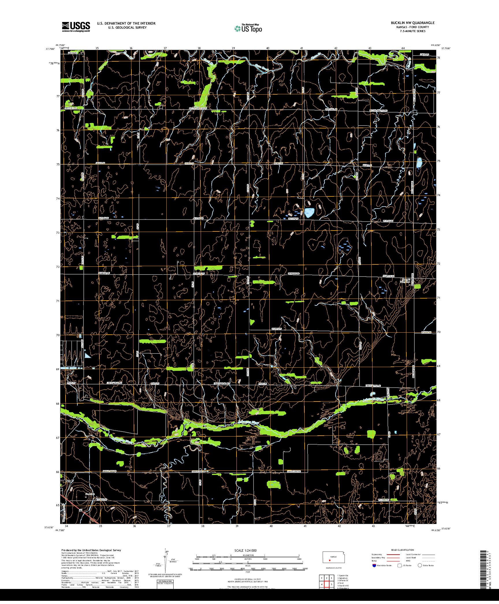 USGS US TOPO 7.5-MINUTE MAP FOR BUCKLIN NW, KS 2018