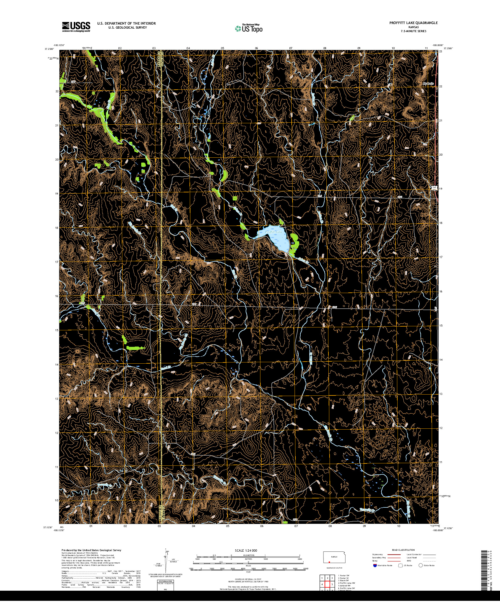 USGS US TOPO 7.5-MINUTE MAP FOR PROFFITT LAKE, KS 2018