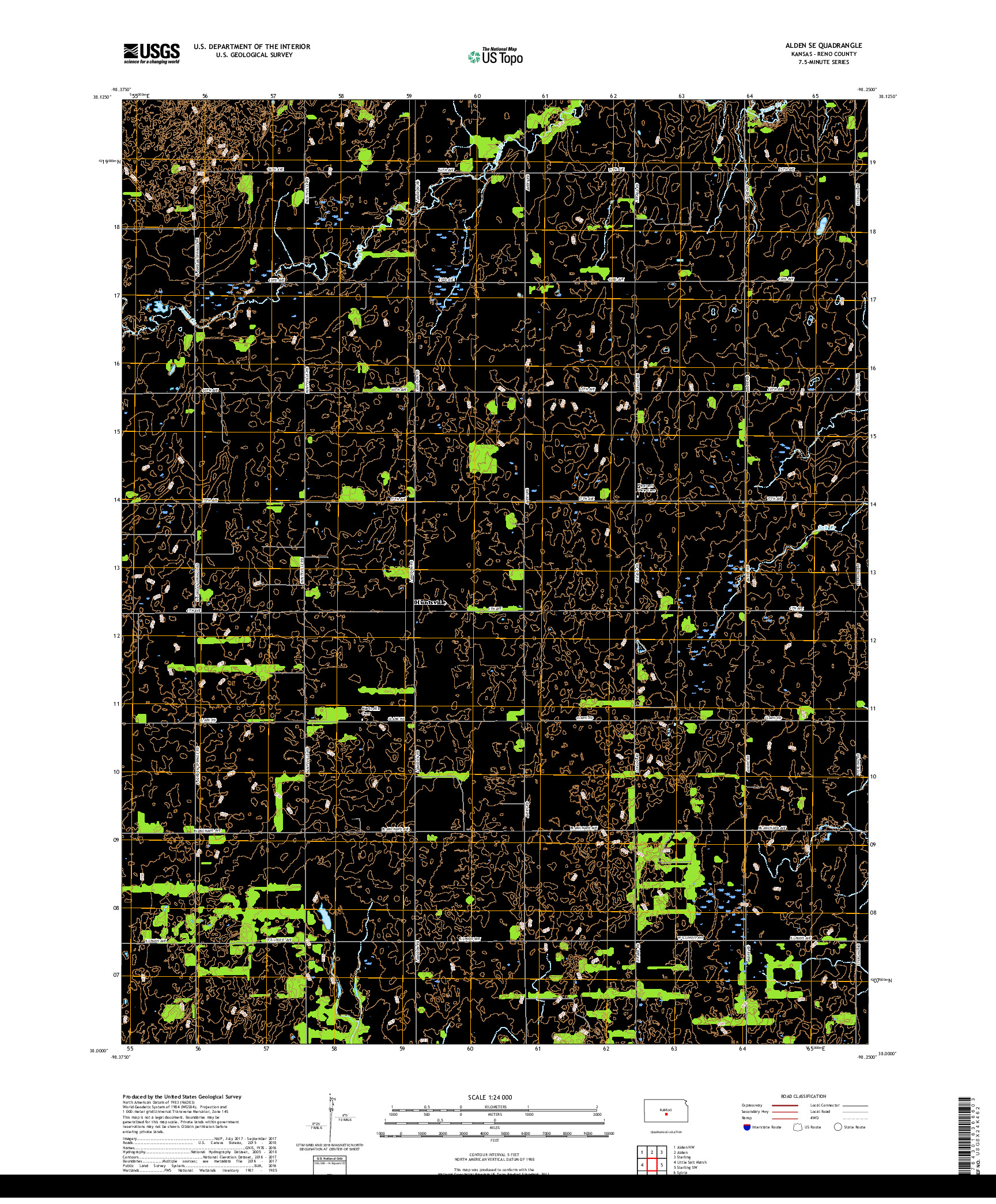 USGS US TOPO 7.5-MINUTE MAP FOR ALDEN SE, KS 2018